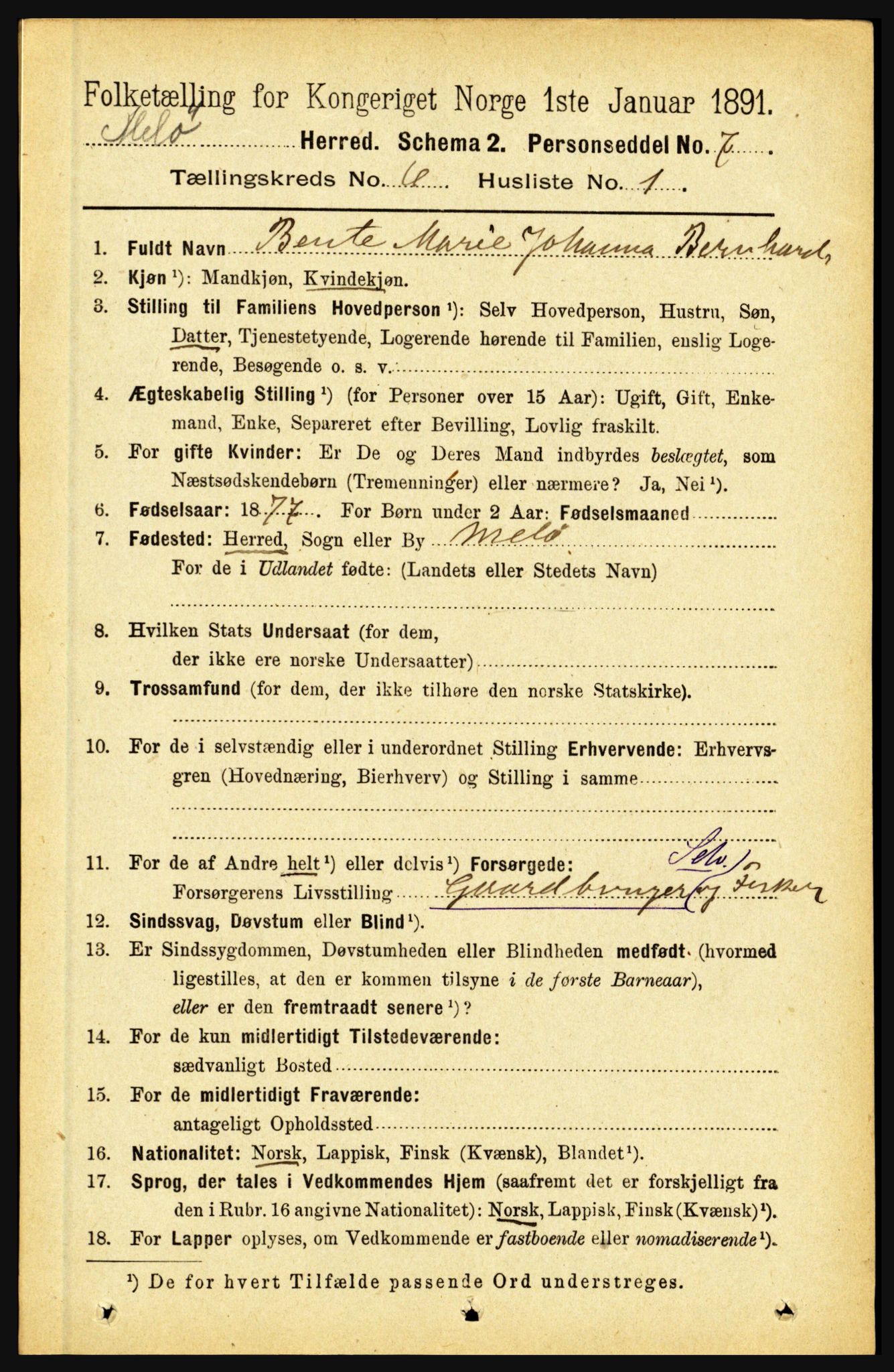 RA, 1891 census for 1837 Meløy, 1891, p. 2157