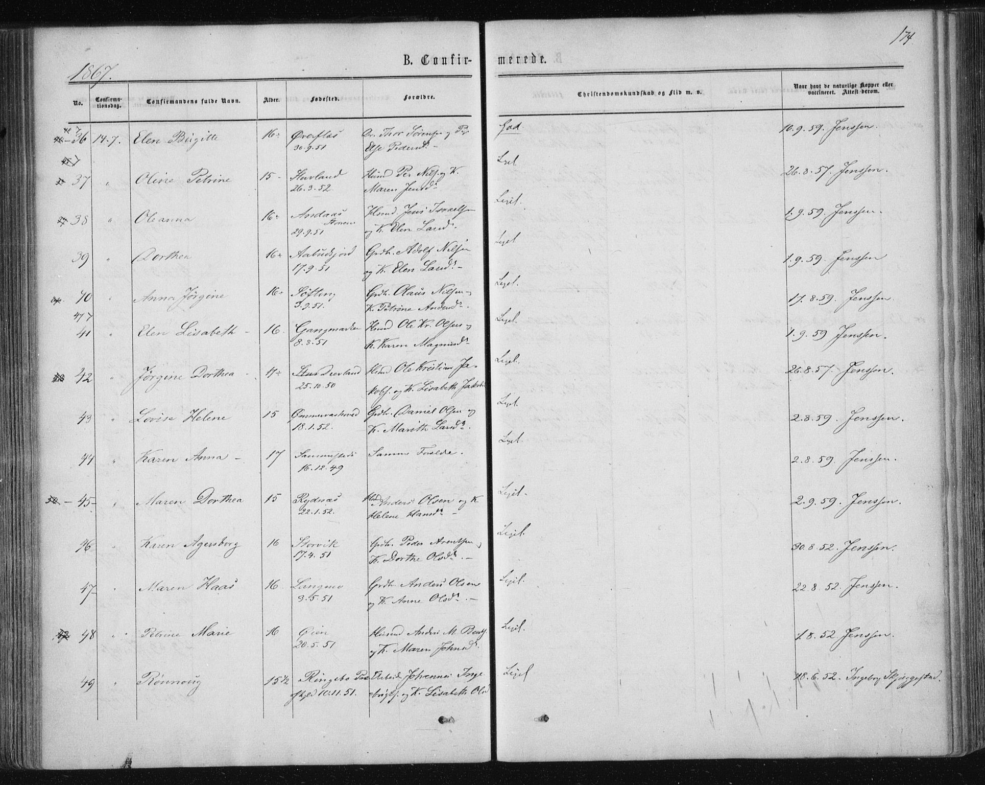 Ministerialprotokoller, klokkerbøker og fødselsregistre - Nordland, SAT/A-1459/820/L0294: Parish register (official) no. 820A15, 1866-1879, p. 174