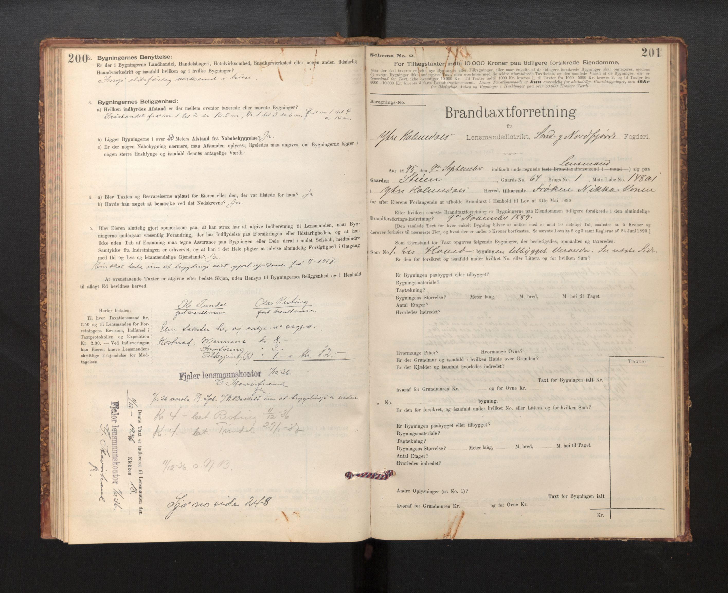 Lensmannen i Fjaler, SAB/A-27201/0012/L0006: Branntakstprotokoll, skjematakst, 1895-1937, p. 200-201