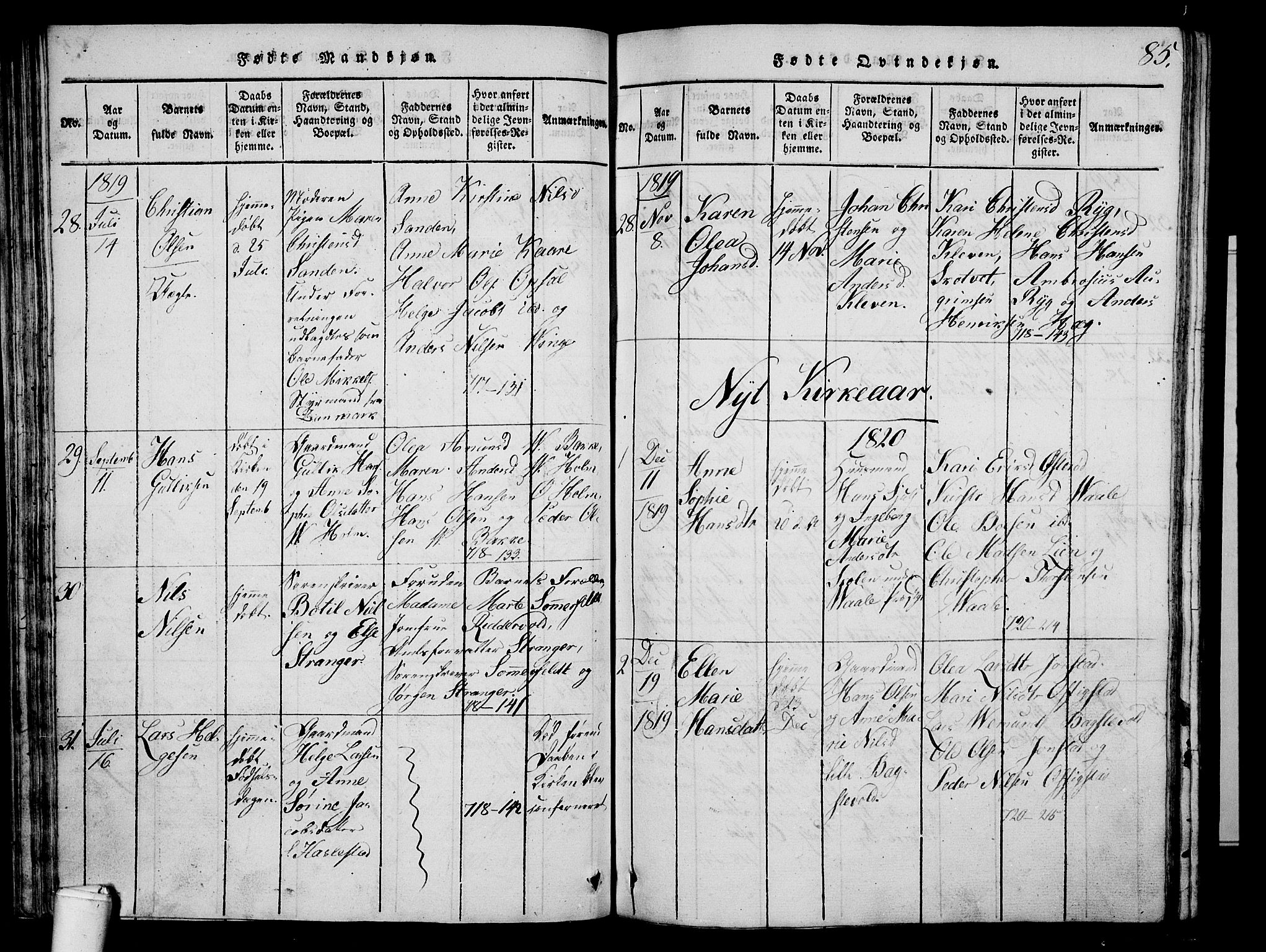 Våle kirkebøker, SAKO/A-334/G/Ga/L0001: Parish register (copy) no. I 1, 1814-1824, p. 84-85