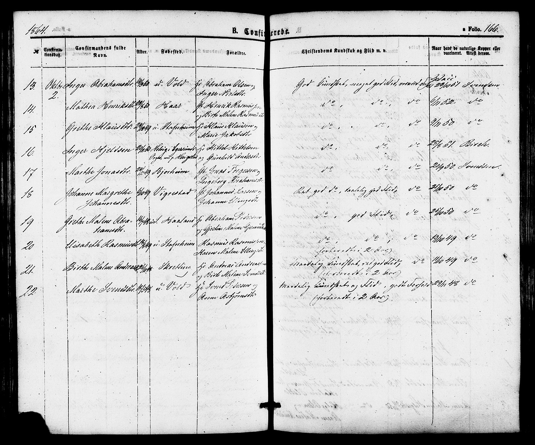 Hå sokneprestkontor, AV/SAST-A-101801/001/30BA/L0009: Parish register (official) no. A 8, 1855-1878, p. 166