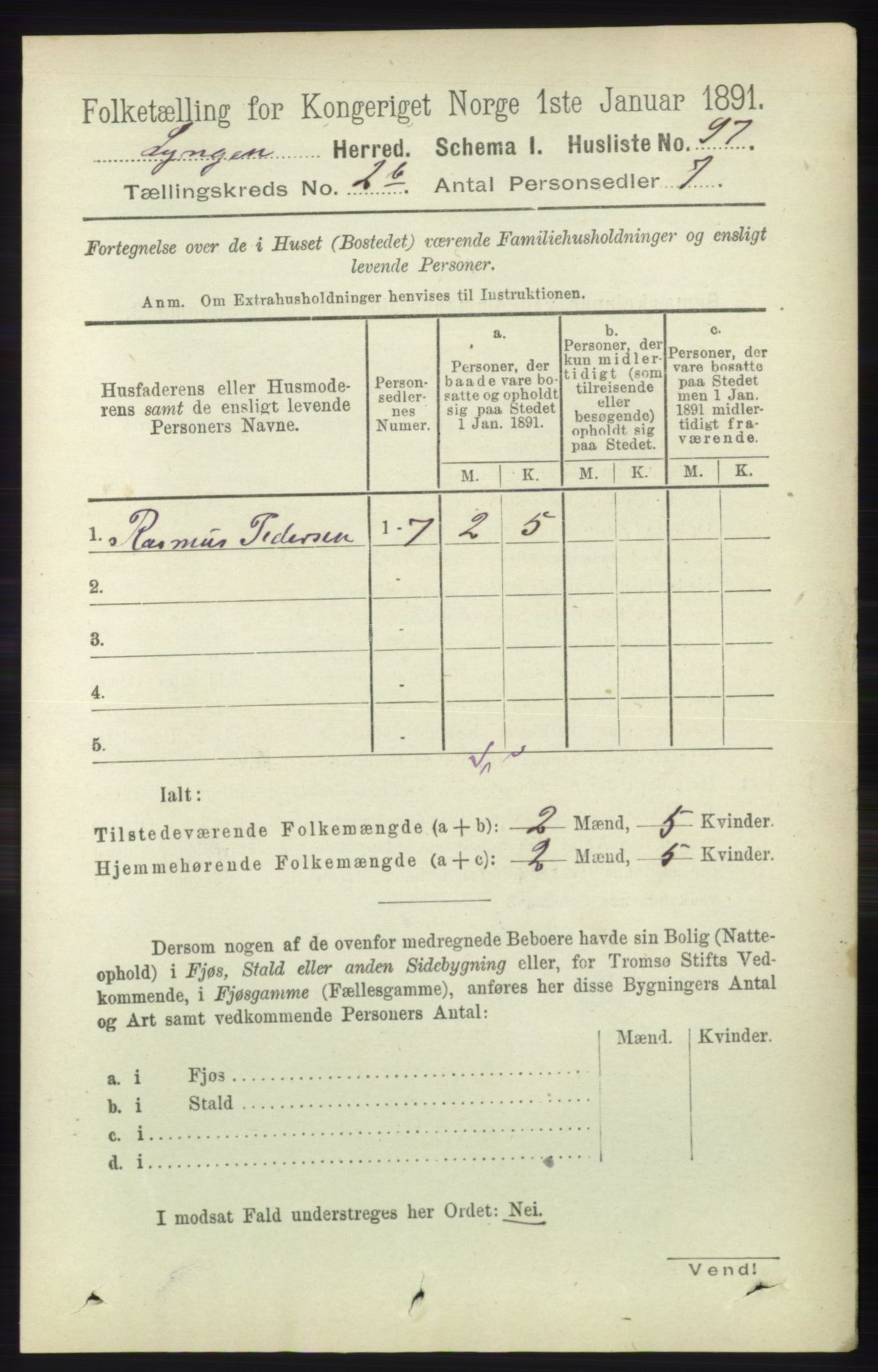 RA, 1891 census for 1938 Lyngen, 1891, p. 2465