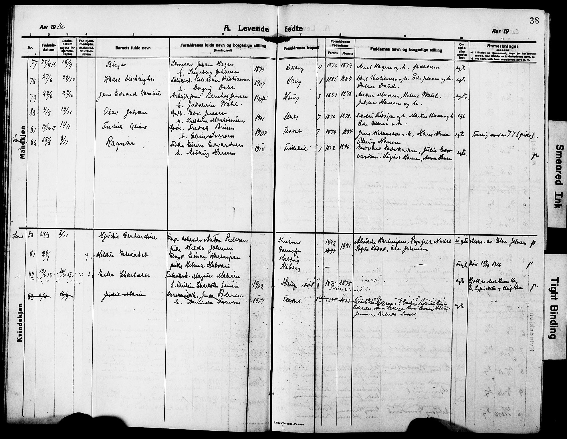 Ministerialprotokoller, klokkerbøker og fødselsregistre - Nordland, AV/SAT-A-1459/888/L1269: Parish register (copy) no. 888C07, 1913-1927, p. 38