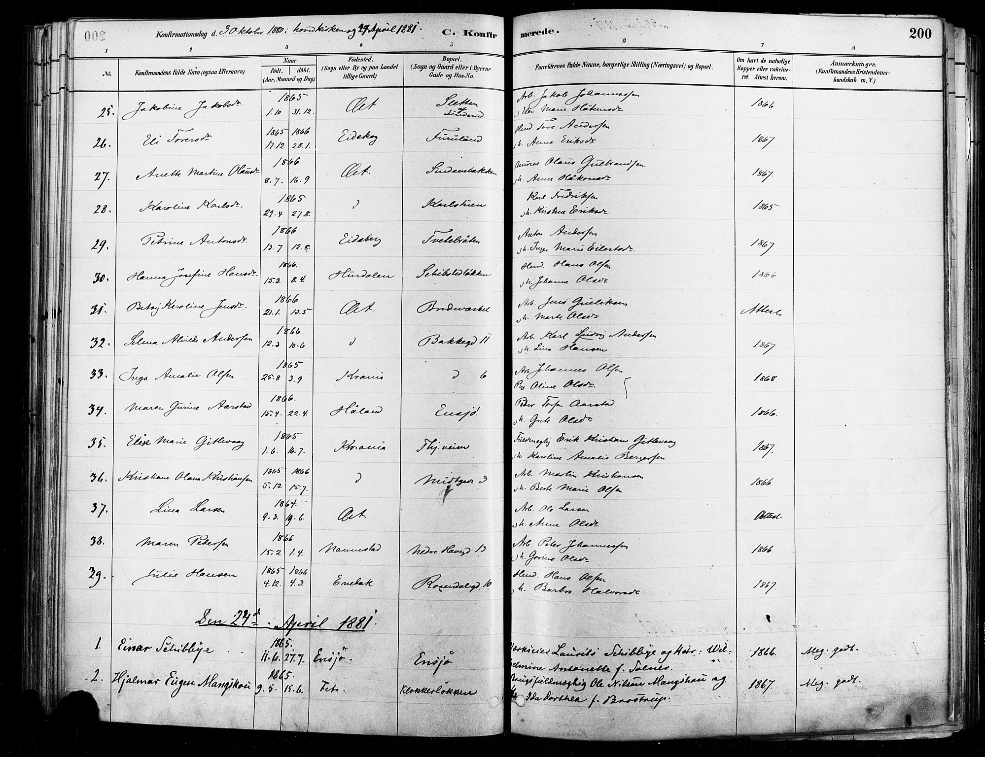 Østre Aker prestekontor Kirkebøker, AV/SAO-A-10840/F/Fa/L0006: Parish register (official) no. I 5, 1879-1882, p. 200