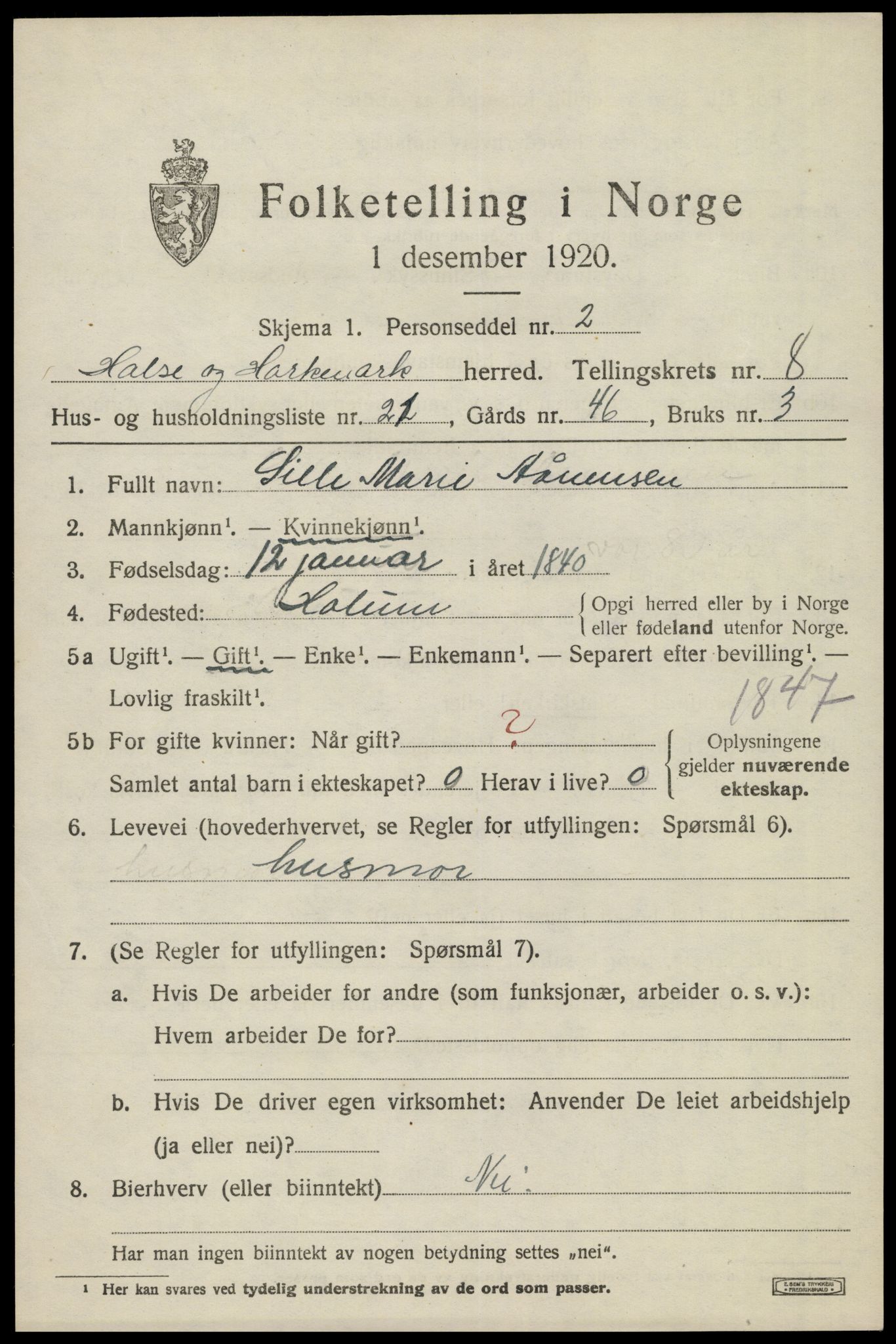 SAK, 1920 census for Halse og Harkmark, 1920, p. 4517