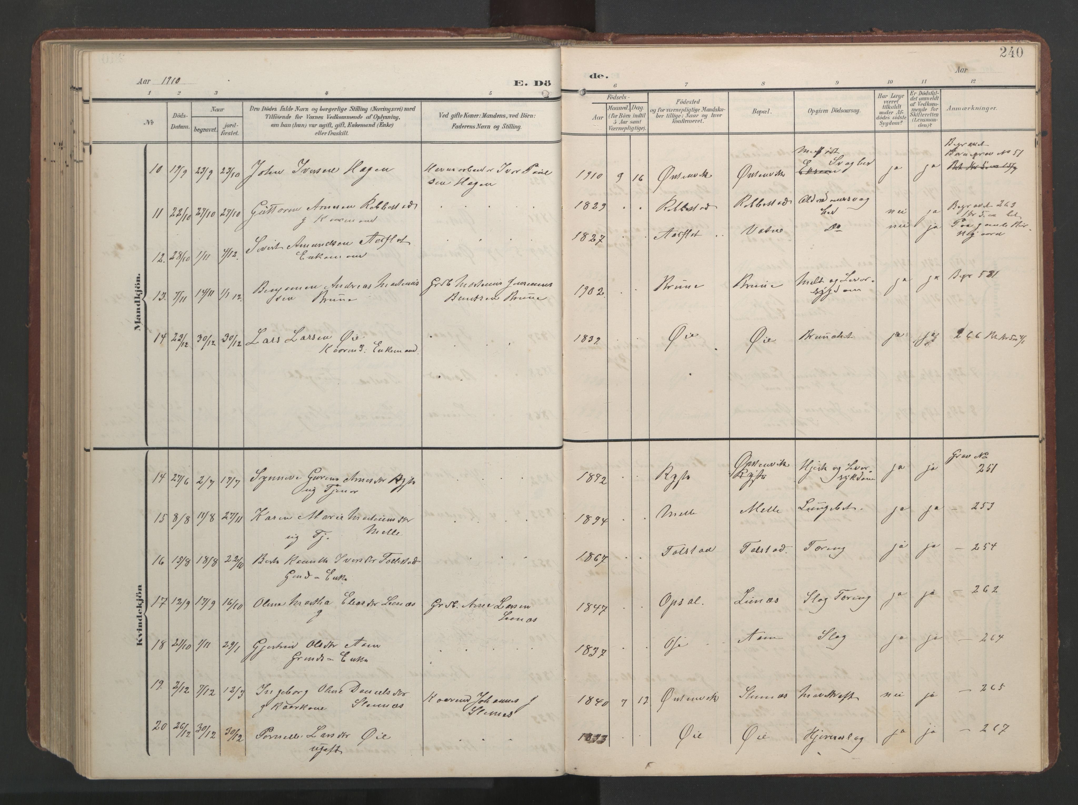 Ministerialprotokoller, klokkerbøker og fødselsregistre - Møre og Romsdal, AV/SAT-A-1454/513/L0190: Parish register (copy) no. 513C04, 1904-1926, p. 240