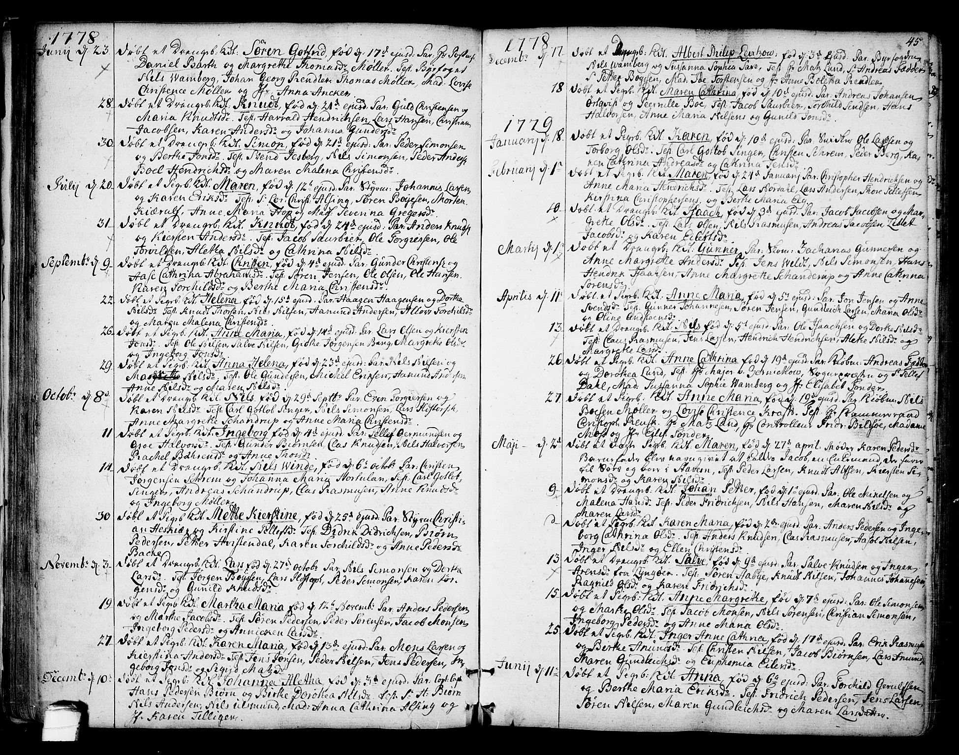 Kragerø kirkebøker, SAKO/A-278/F/Fa/L0002: Parish register (official) no. 2, 1767-1802, p. 45
