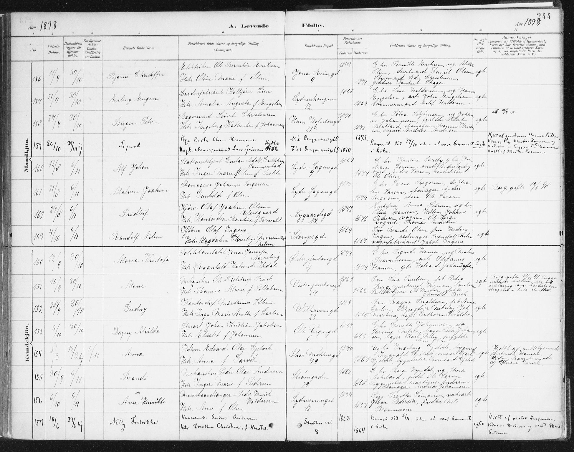 Johanneskirken sokneprestembete, AV/SAB-A-76001/H/Haa/L0001: Parish register (official) no. A 1, 1885-1900, p. 244