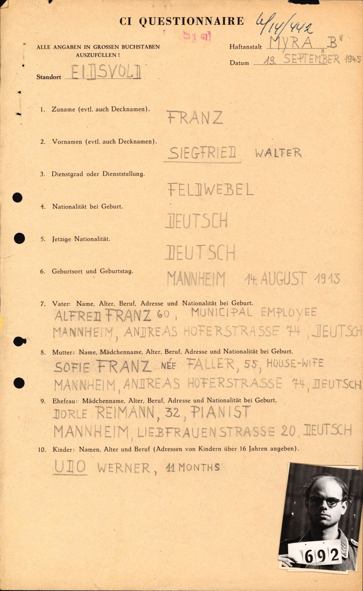 Forsvaret, Forsvarets overkommando II, AV/RA-RAFA-3915/D/Db/L0008: CI Questionaires. Tyske okkupasjonsstyrker i Norge. Tyskere., 1945-1946, p. 269