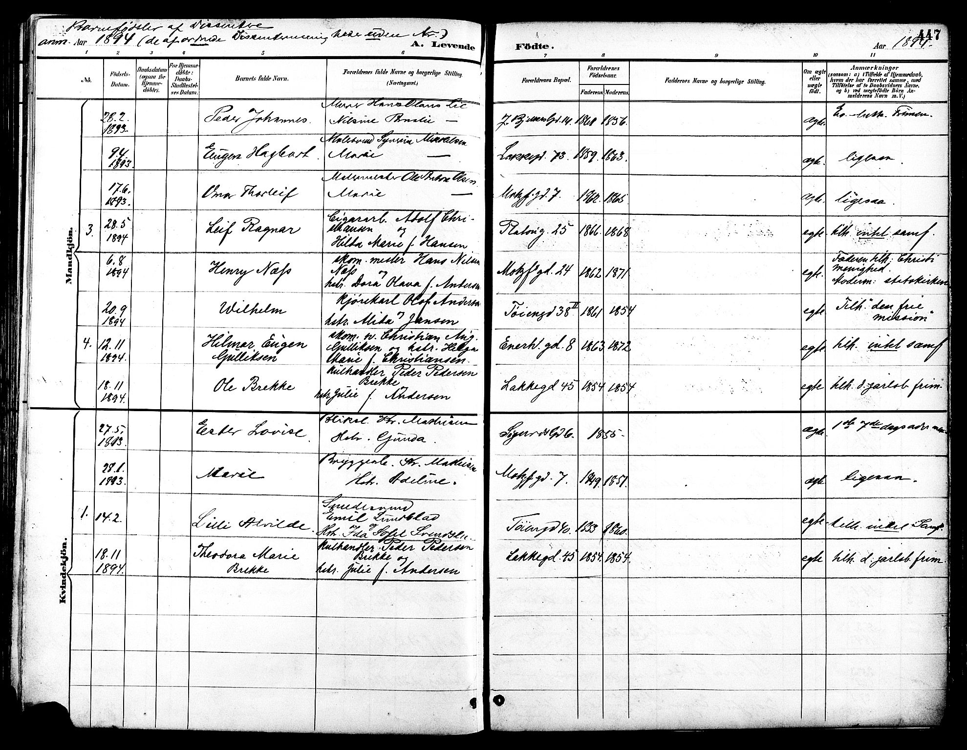Grønland prestekontor Kirkebøker, SAO/A-10848/F/Fa/L0012: Parish register (official) no. 12, 1893-1900, p. 447