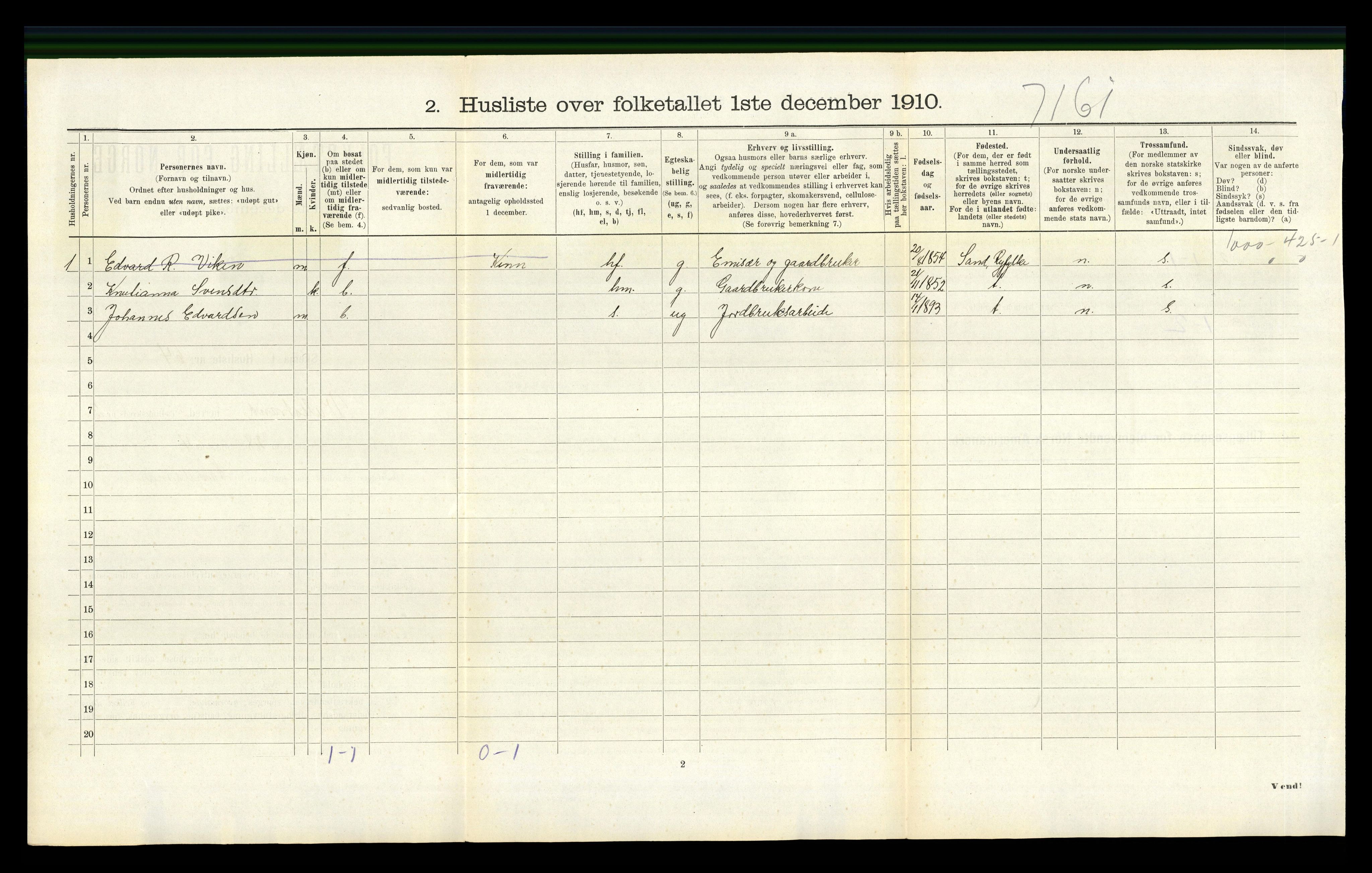 RA, 1910 census for Valestrand, 1910, p. 279