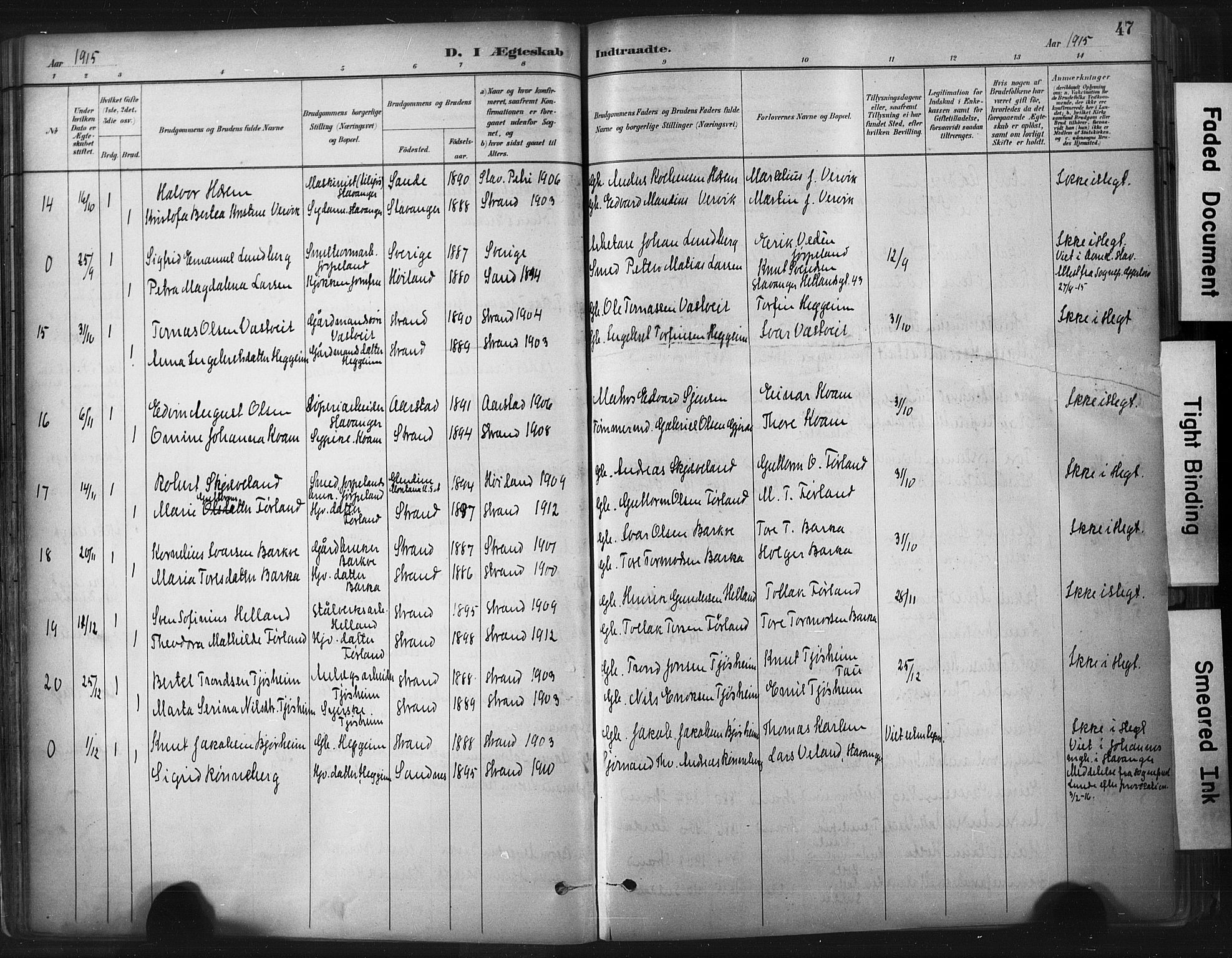 Strand sokneprestkontor, AV/SAST-A-101828/H/Ha/Haa/L0010: Parish register (official) no. A 10, 1882-1929, p. 47