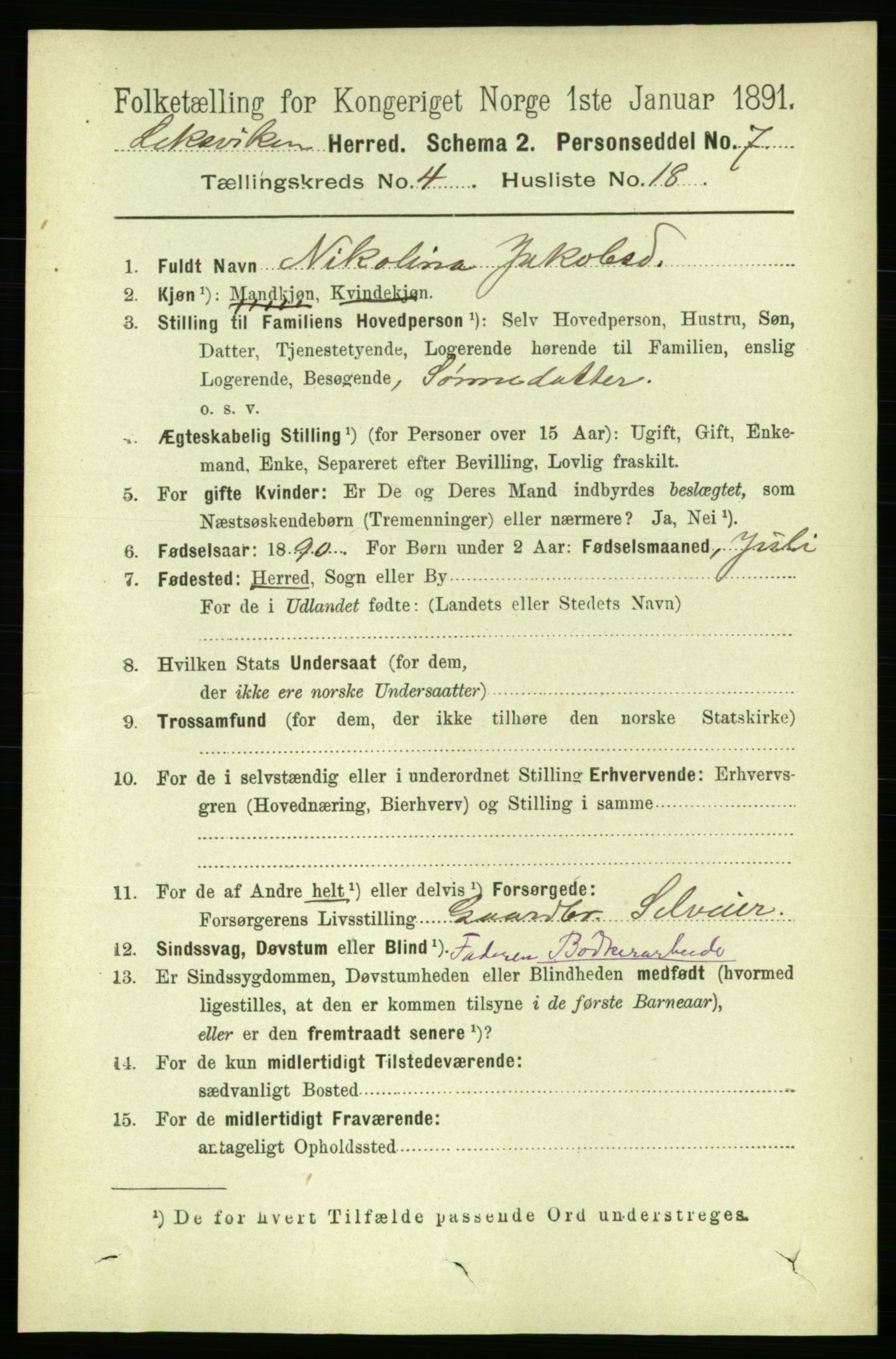 RA, 1891 census for 1718 Leksvik, 1891, p. 2026