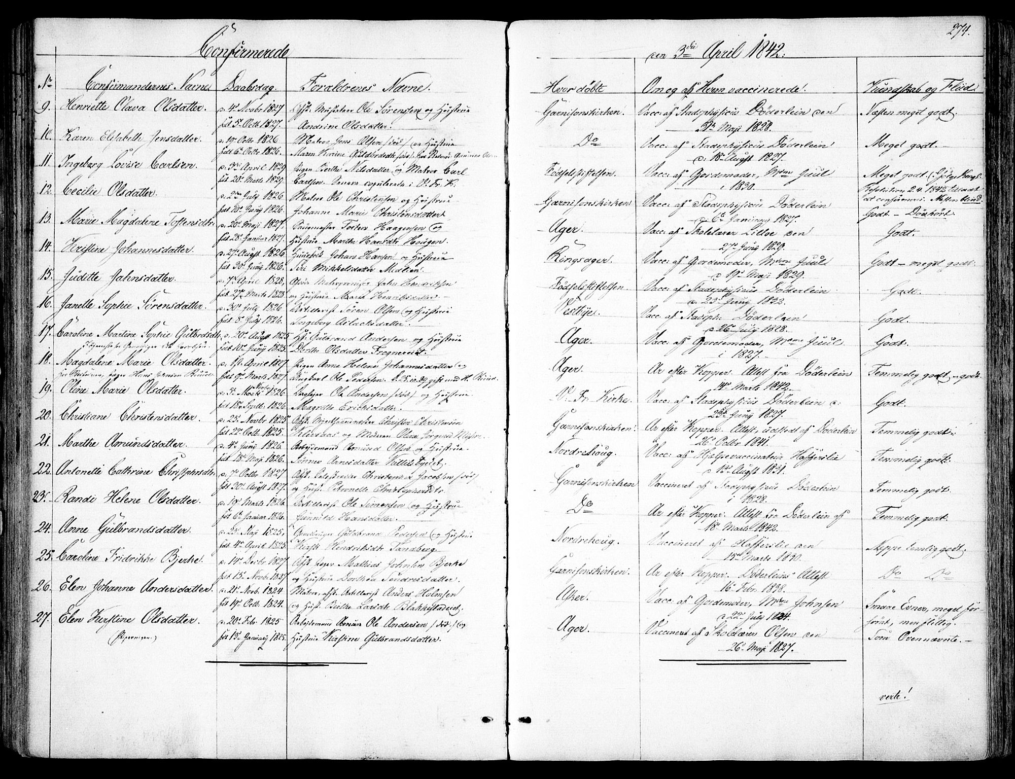 Garnisonsmenigheten Kirkebøker, AV/SAO-A-10846/F/Fa/L0008: Parish register (official) no. 8, 1842-1859, p. 274