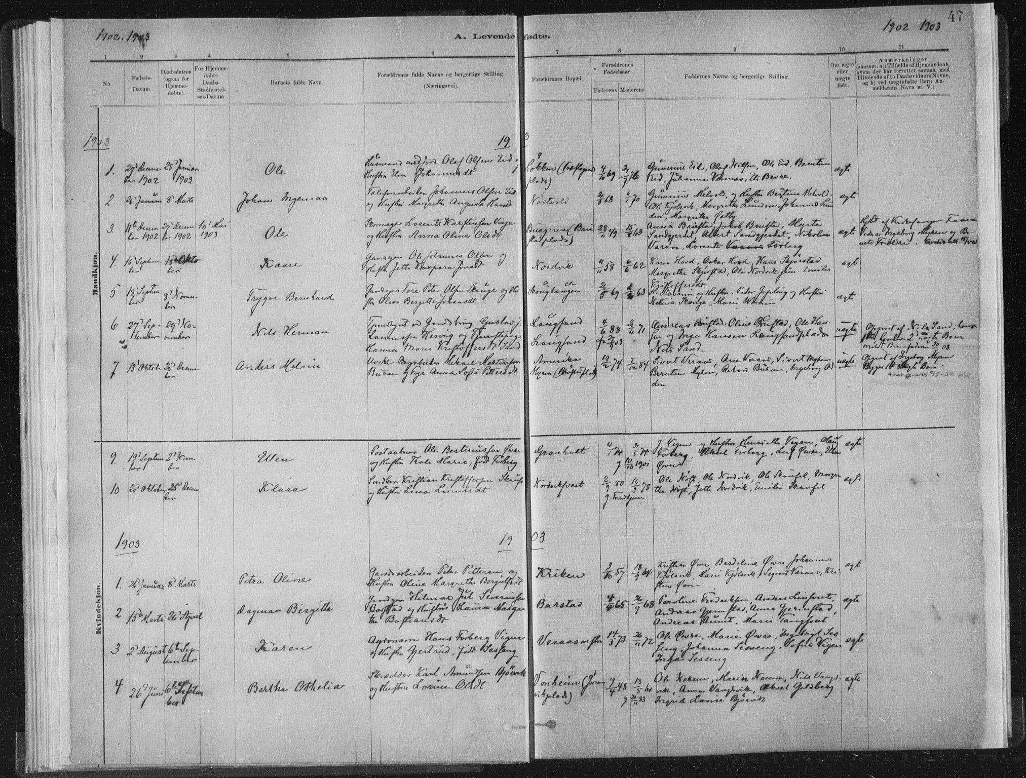 Ministerialprotokoller, klokkerbøker og fødselsregistre - Nord-Trøndelag, AV/SAT-A-1458/722/L0220: Parish register (official) no. 722A07, 1881-1908, p. 47