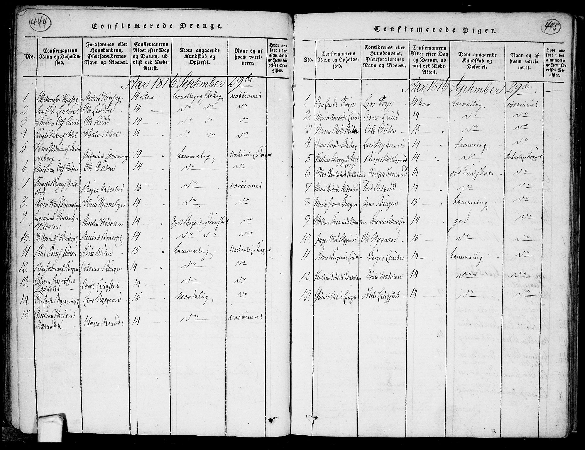 Trøgstad prestekontor Kirkebøker, AV/SAO-A-10925/F/Fa/L0006: Parish register (official) no. I 6, 1815-1844, p. 444-445