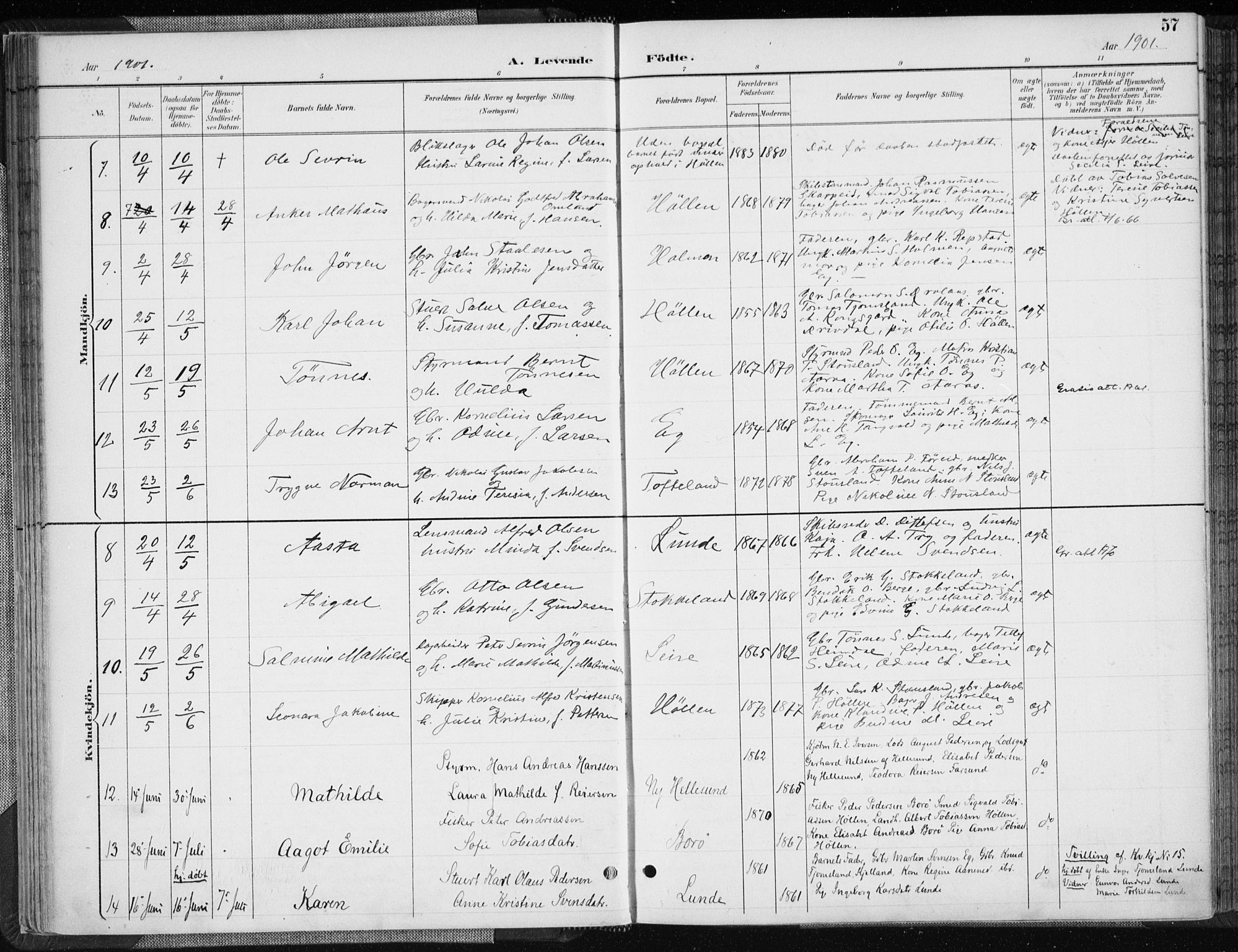 Søgne sokneprestkontor, SAK/1111-0037/F/Fa/Fab/L0013: Parish register (official) no. A 13, 1892-1911, p. 57