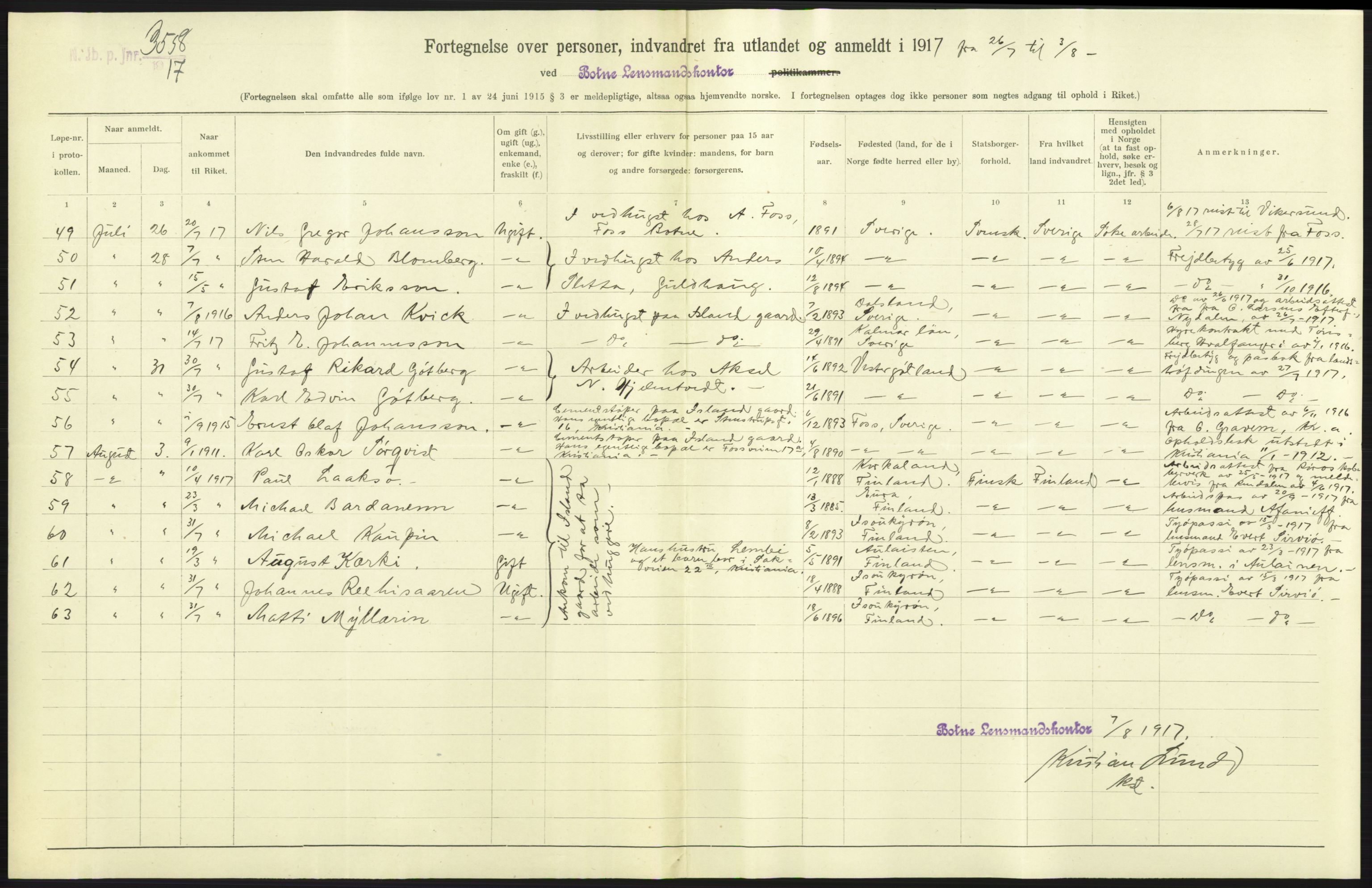 Nord-Jarlsberg politikammer, AV/SAKO-A-739/I/Ia/Iab/L0001: Emigrantprotokoll, 1912-1918, p. 157