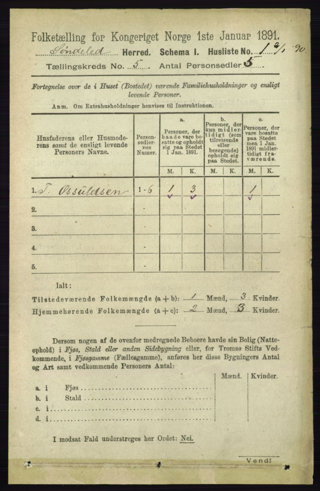 RA, 1891 census for 0913 Søndeled, 1891, p. 1138