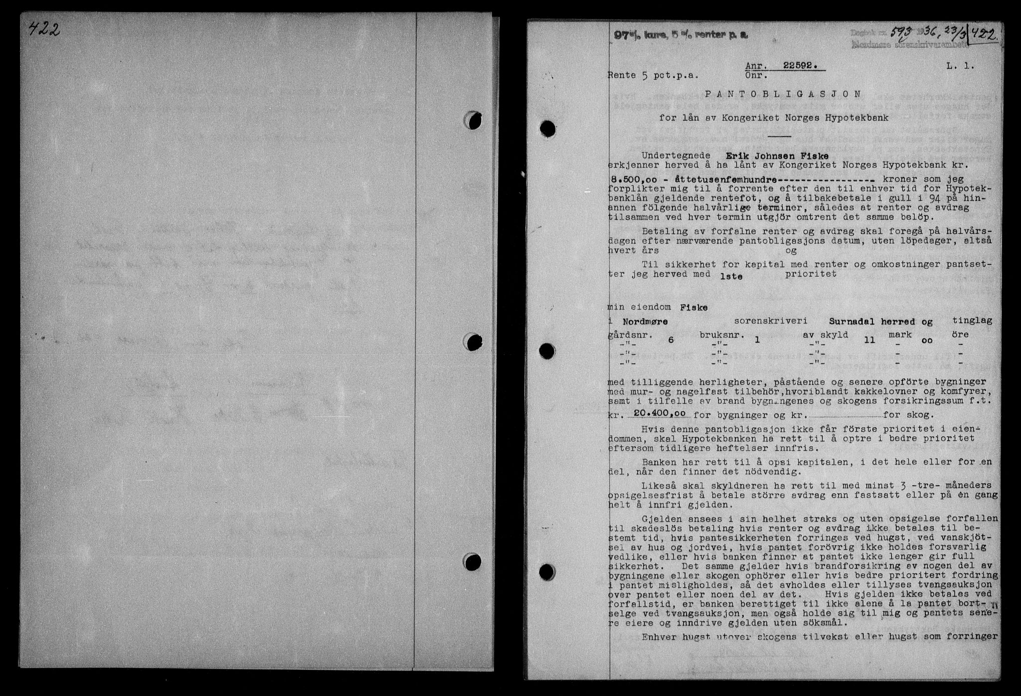 Nordmøre sorenskriveri, AV/SAT-A-4132/1/2/2Ca/L0087: Mortgage book no. 77, 1935-1936, Deed date: 23.03.1936