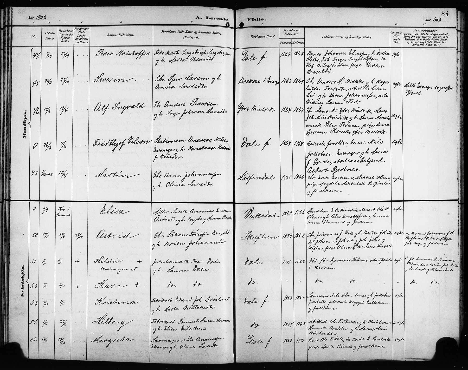 Bruvik Sokneprestembete, AV/SAB-A-74701/H/Hab: Parish register (copy) no. A 2, 1895-1907, p. 84