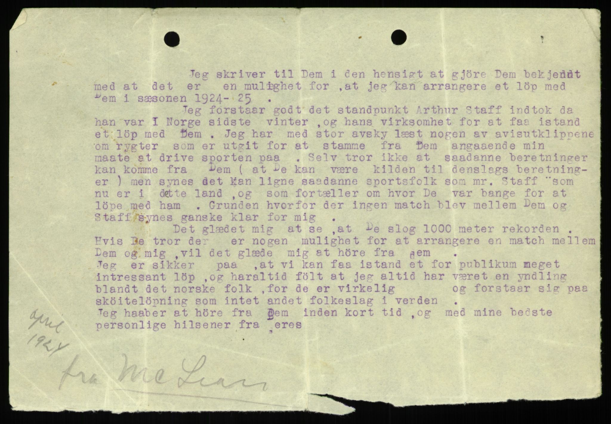 Mathisen, Oscar Wilhelm, AV/RA-PA-1912/Fa/L0001: Inngående korrespondanse, 1916-1954, p. 45