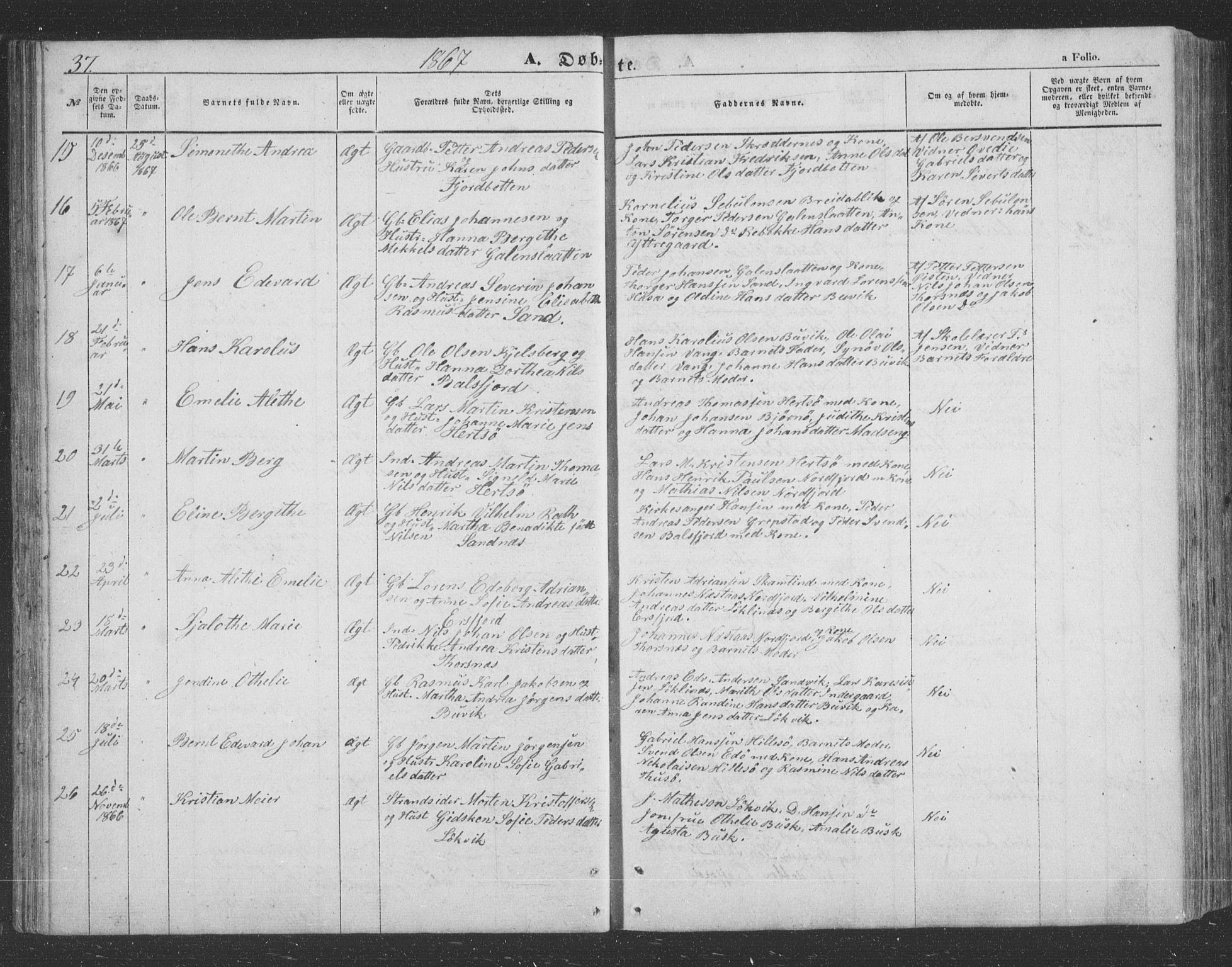 Lenvik sokneprestembete, SATØ/S-1310/H/Ha/Hab/L0020klokker: Parish register (copy) no. 20, 1855-1883, p. 37