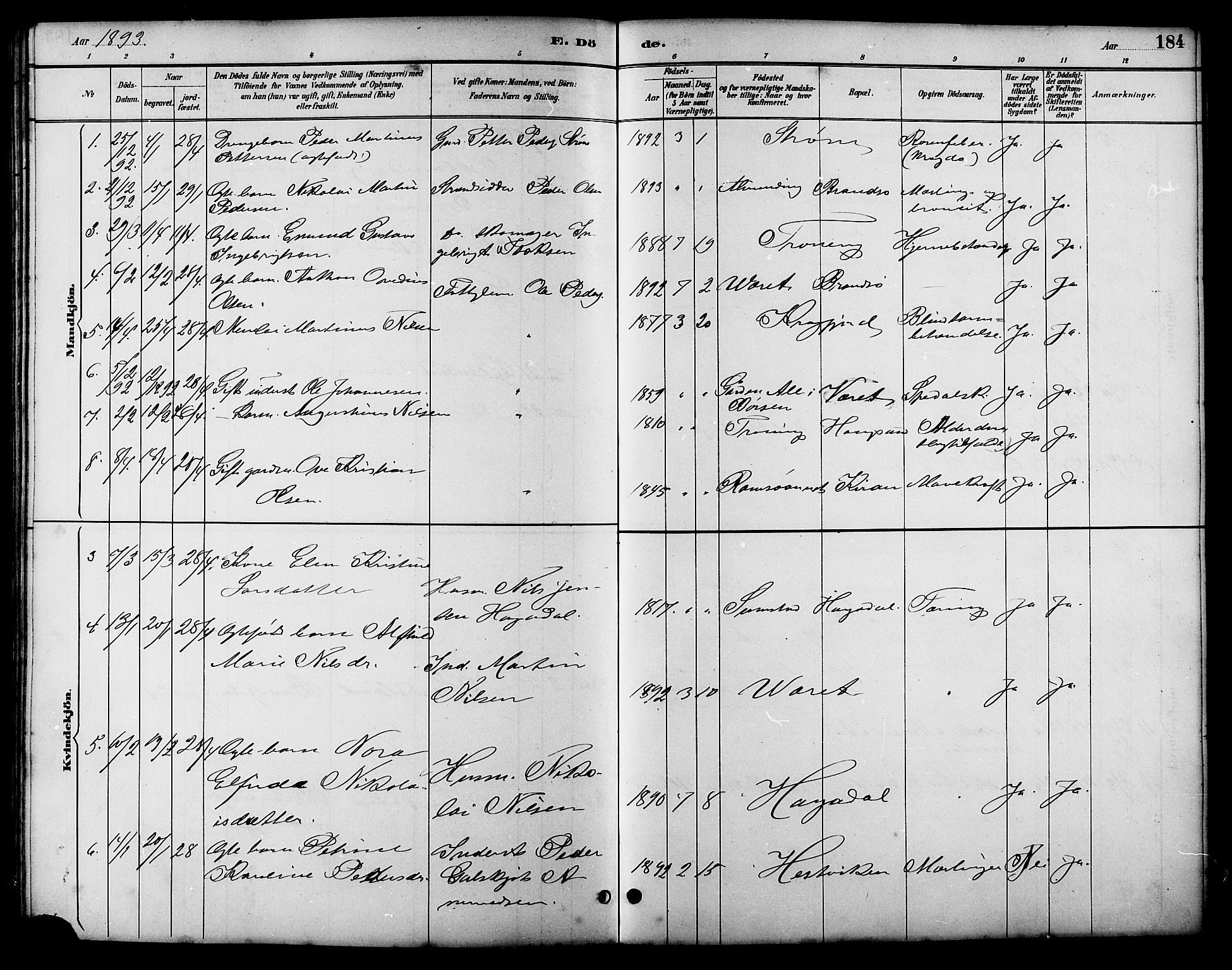 Ministerialprotokoller, klokkerbøker og fødselsregistre - Sør-Trøndelag, SAT/A-1456/657/L0716: Parish register (copy) no. 657C03, 1889-1904, p. 184