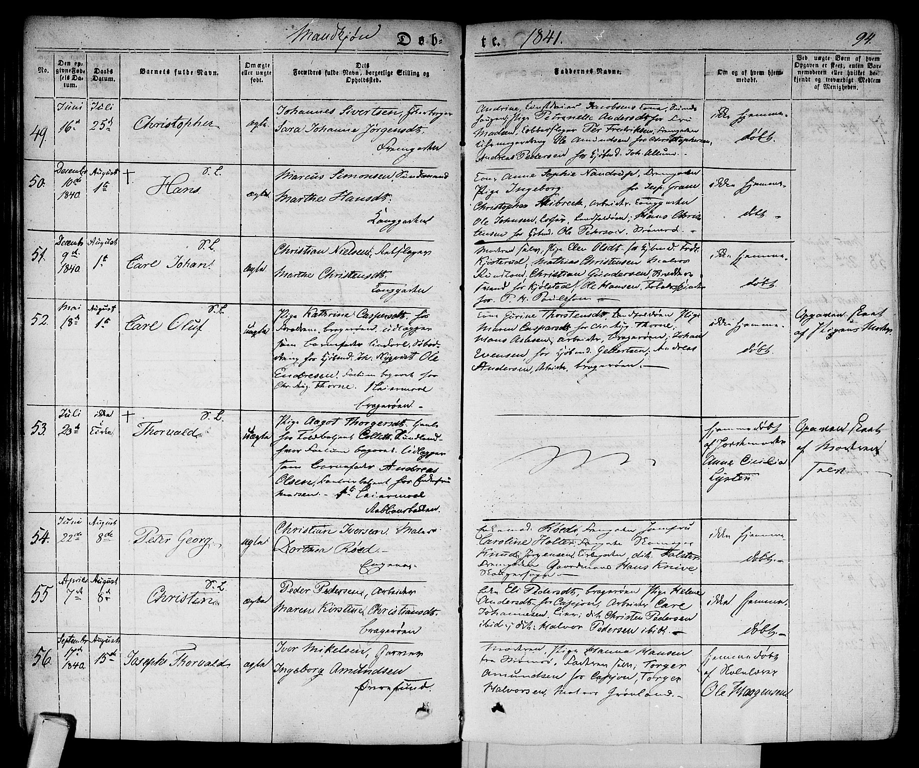 Bragernes kirkebøker, SAKO/A-6/F/Fb/L0001: Parish register (official) no. II 1, 1830-1847, p. 94