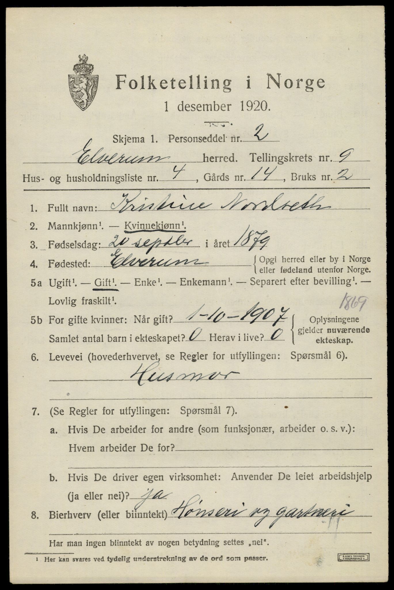 SAH, 1920 census for Elverum, 1920, p. 15592