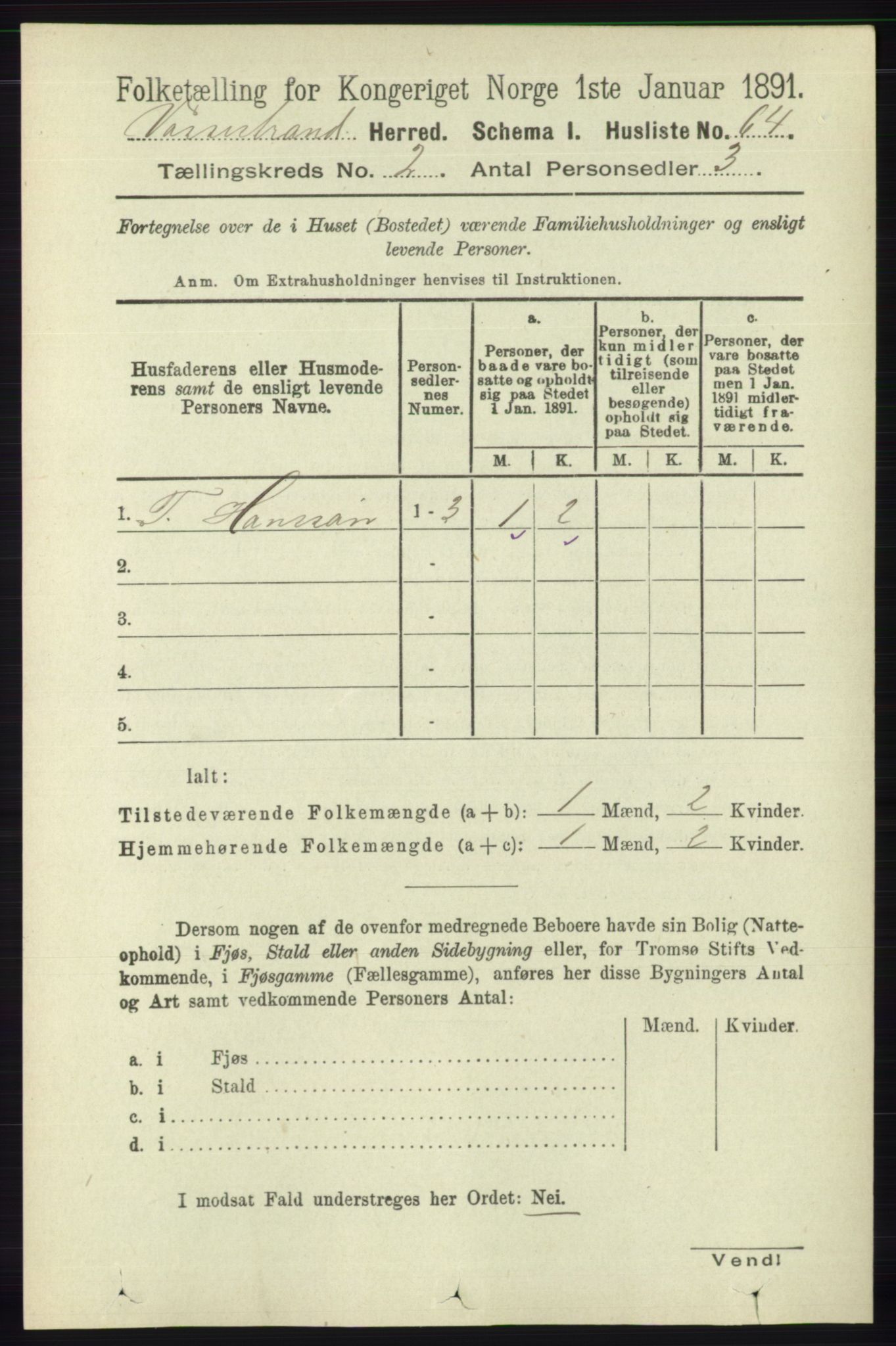 RA, 1891 census for 1236 Vossestrand, 1891, p. 705