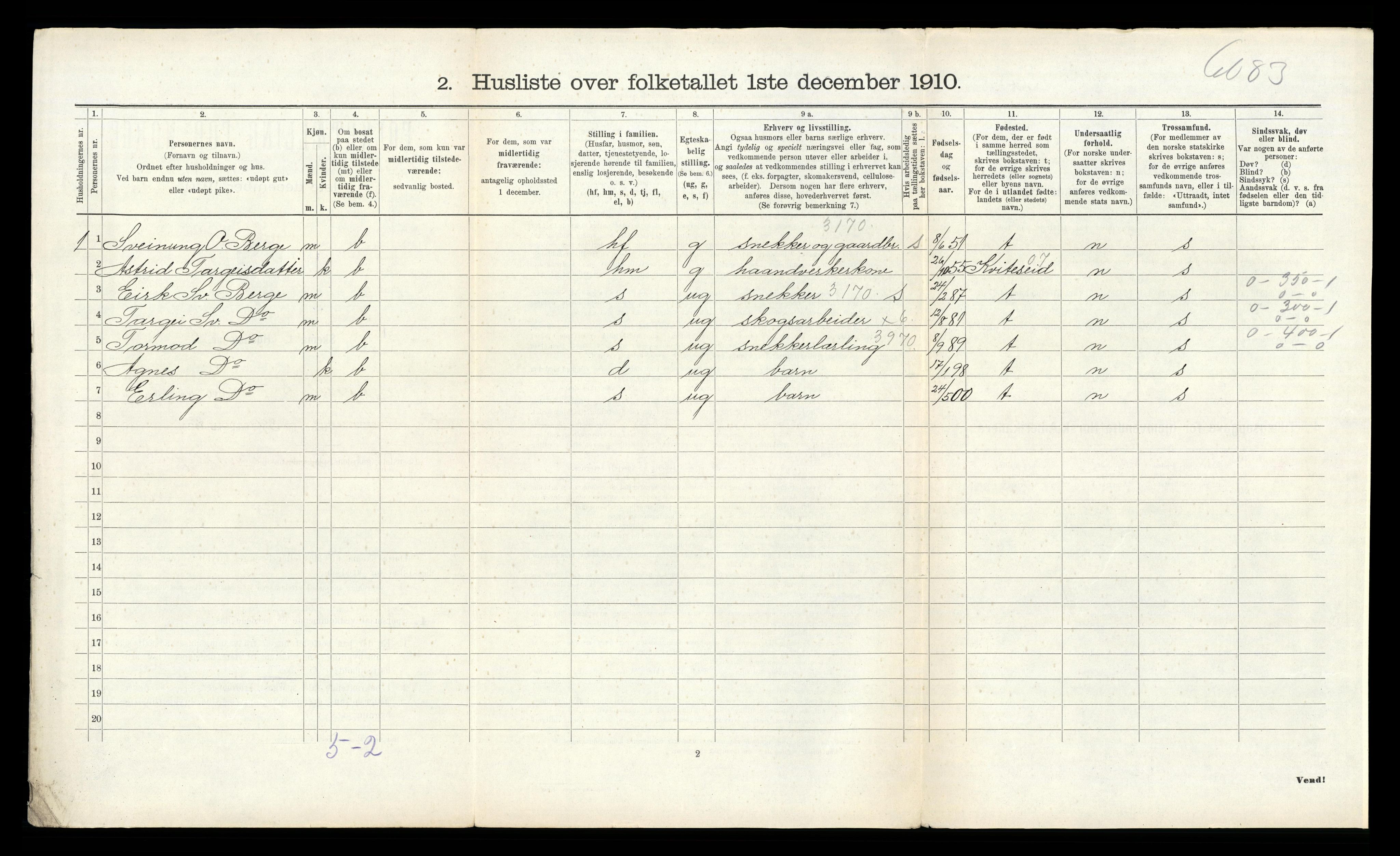 RA, 1910 census for Fyresdal, 1910, p. 564