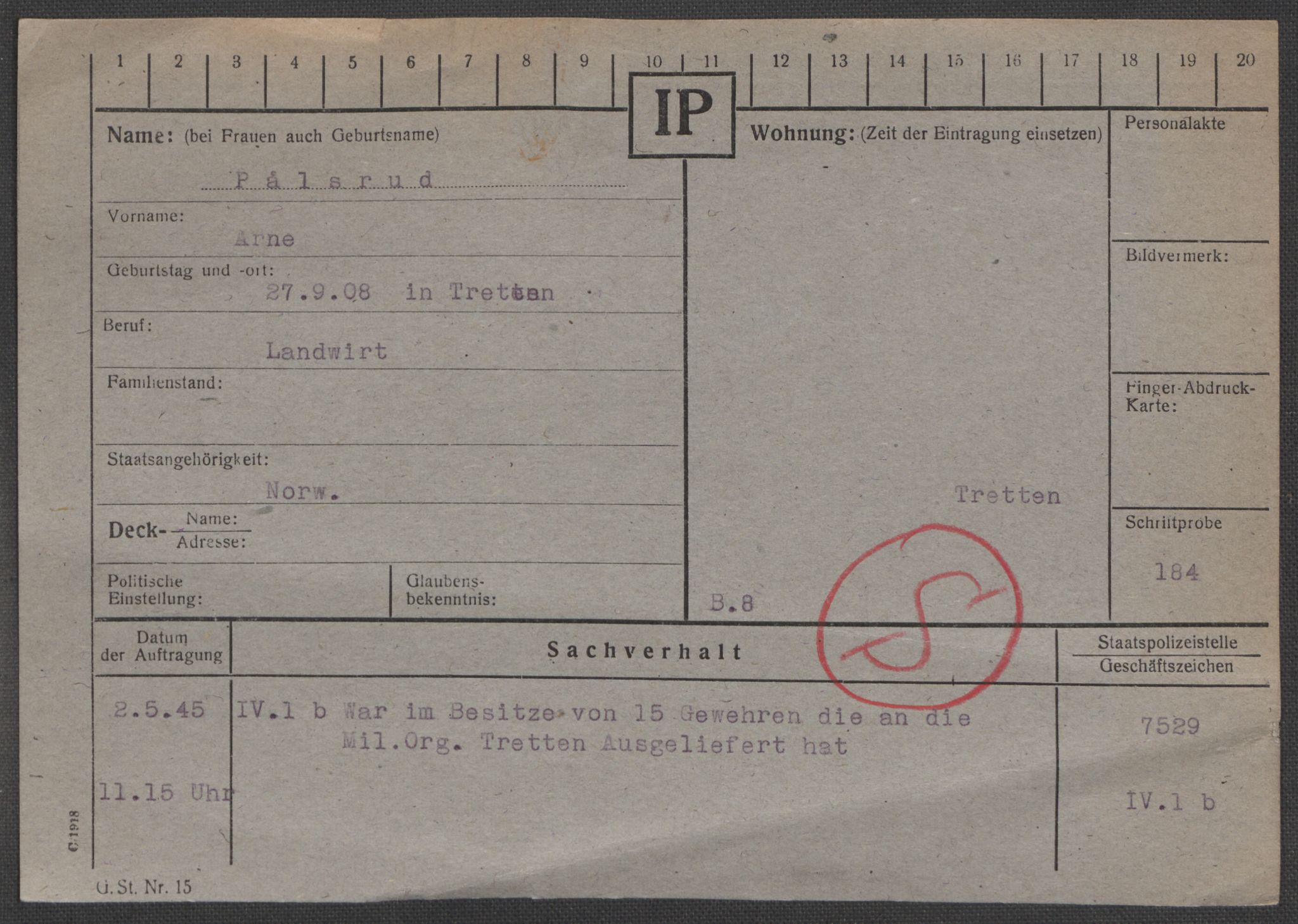 Befehlshaber der Sicherheitspolizei und des SD, RA/RAFA-5969/E/Ea/Eaa/L0008: Register over norske fanger i Møllergata 19: Oelze-Ru, 1940-1945, p. 978