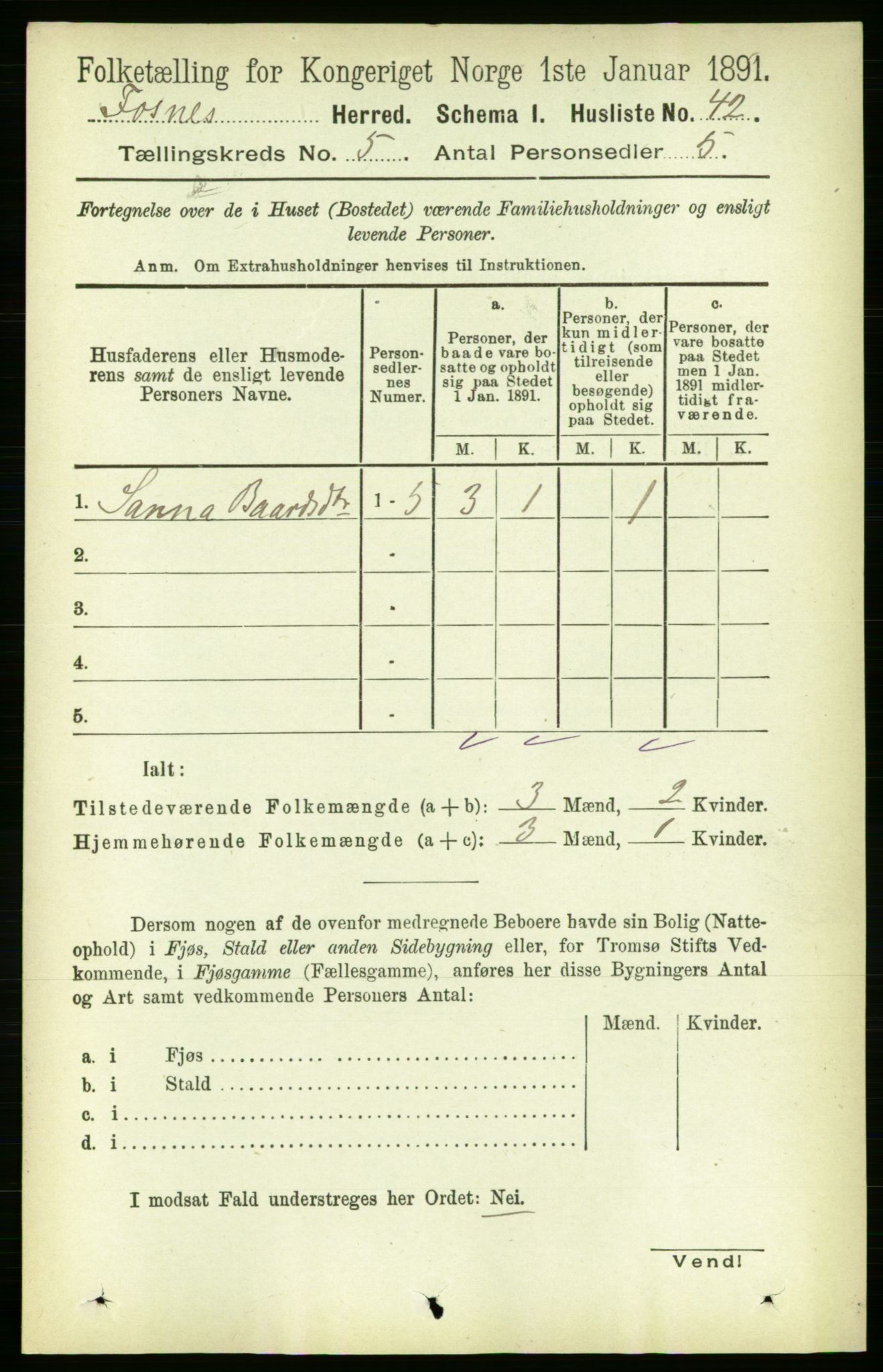 RA, 1891 census for 1748 Fosnes, 1891, p. 1934