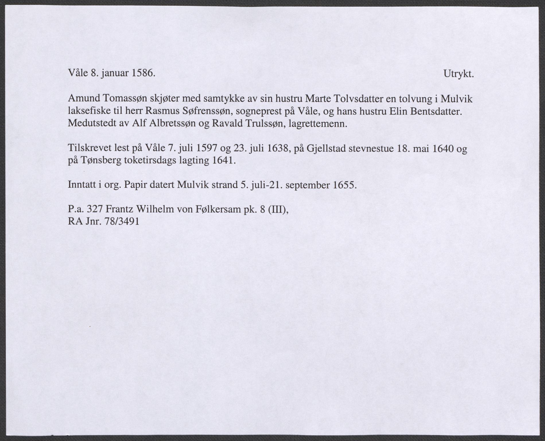 Riksarkivets diplomsamling, AV/RA-EA-5965/F12/L0009: Pk. 8 (III), 1435-1728, p. 73