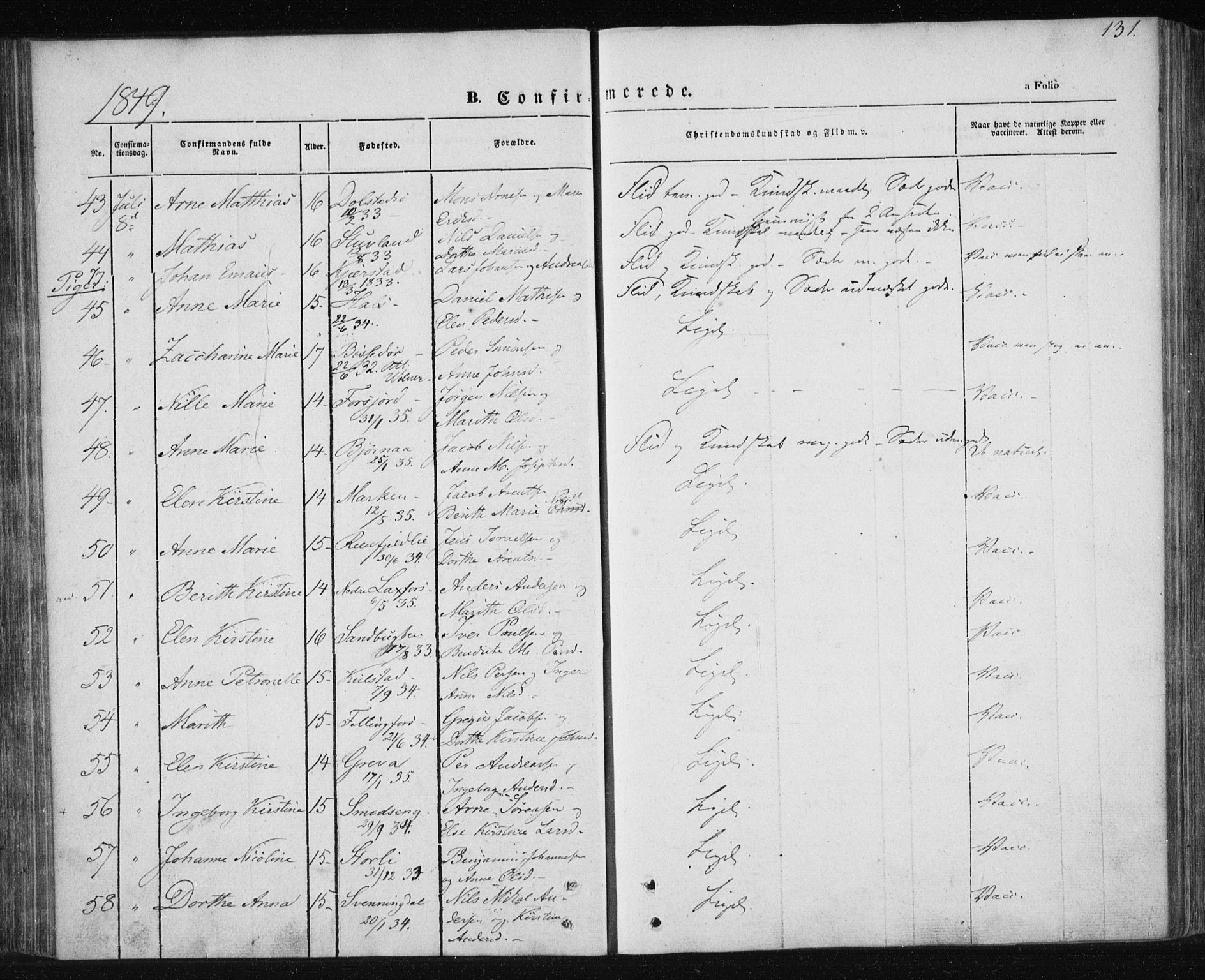 Ministerialprotokoller, klokkerbøker og fødselsregistre - Nordland, AV/SAT-A-1459/820/L0291: Parish register (official) no. 820A12, 1846-1854, p. 131