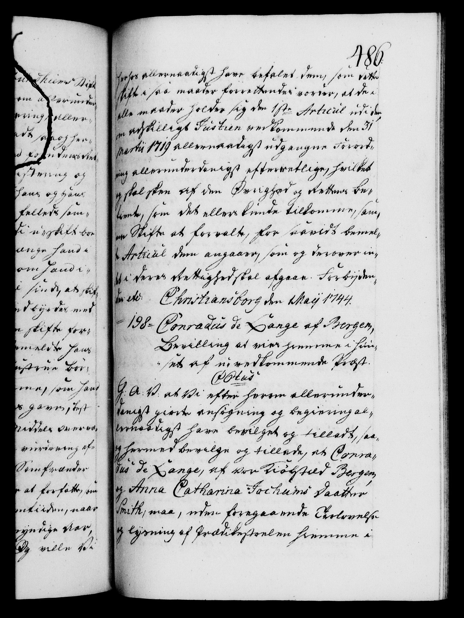 Danske Kanselli 1572-1799, AV/RA-EA-3023/F/Fc/Fca/Fcaa/L0033: Norske registre, 1743-1744, p. 486a