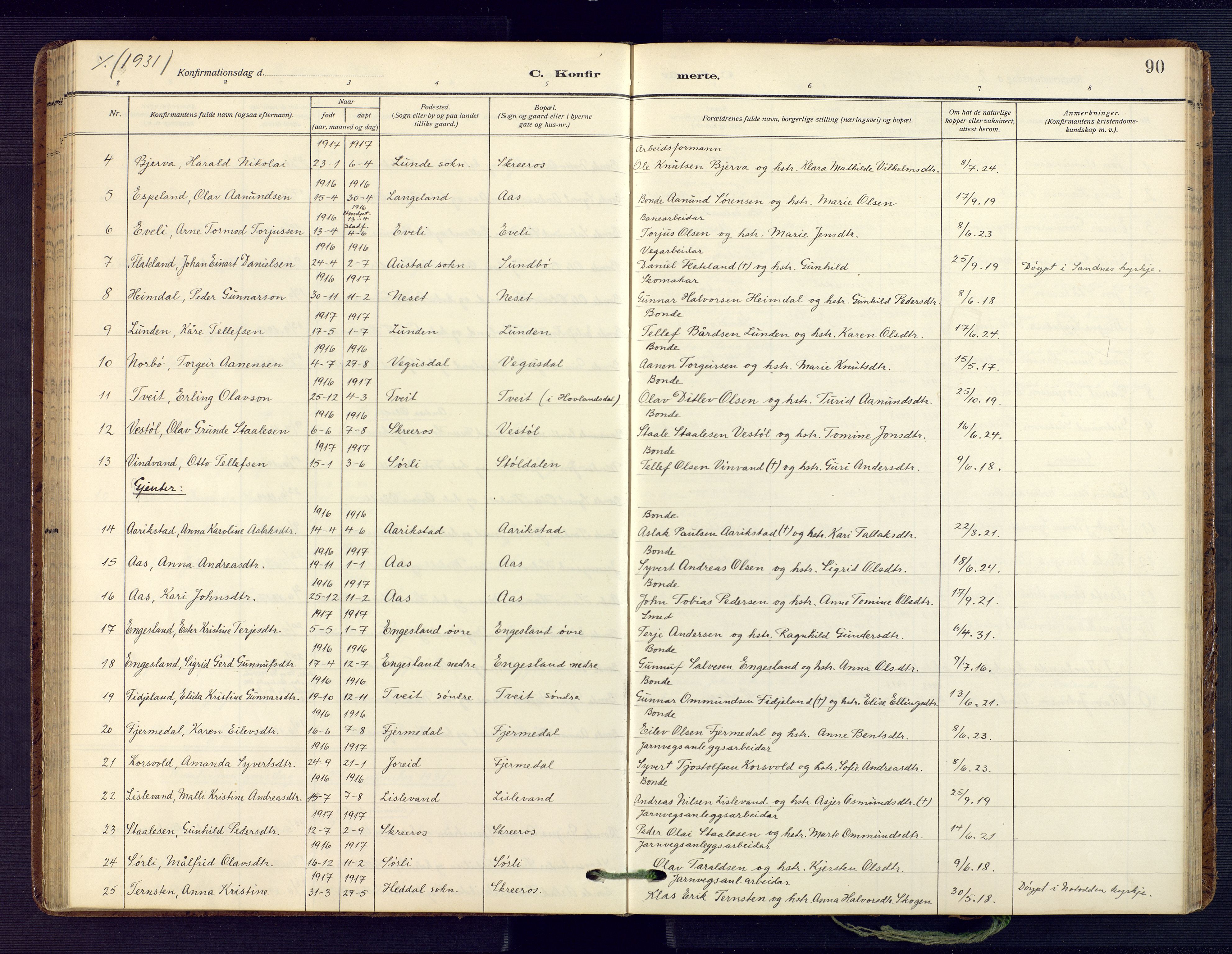 Herefoss sokneprestkontor, SAK/1111-0019/F/Fa/Fab/L0005: Parish register (official) no. A 5, 1910-1932, p. 90