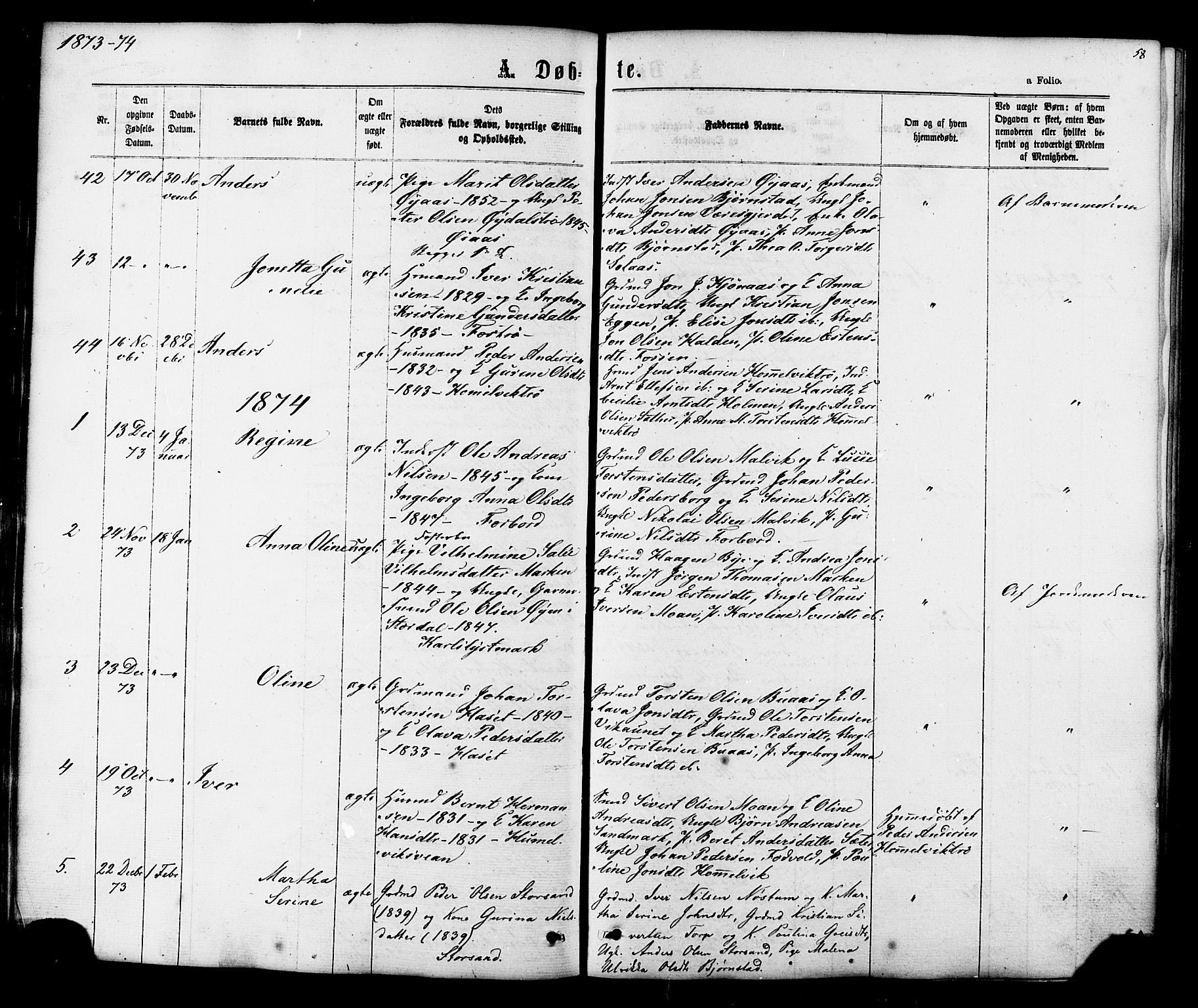 Ministerialprotokoller, klokkerbøker og fødselsregistre - Sør-Trøndelag, SAT/A-1456/616/L0409: Parish register (official) no. 616A06, 1865-1877, p. 58