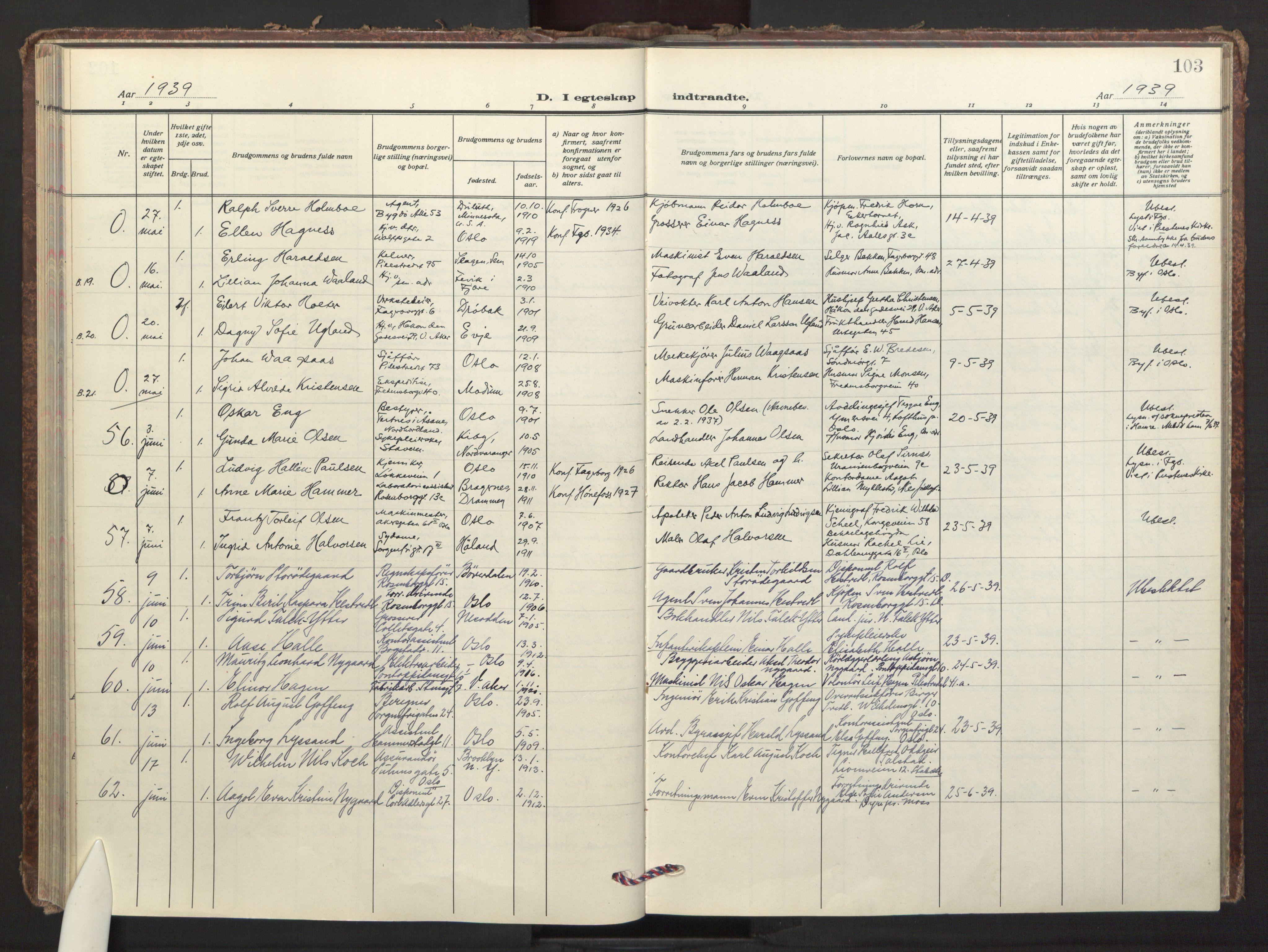 Fagerborg prestekontor Kirkebøker, AV/SAO-A-10844/F/Fa/L0009: Parish register (official) no. 9, 1934-1945, p. 103