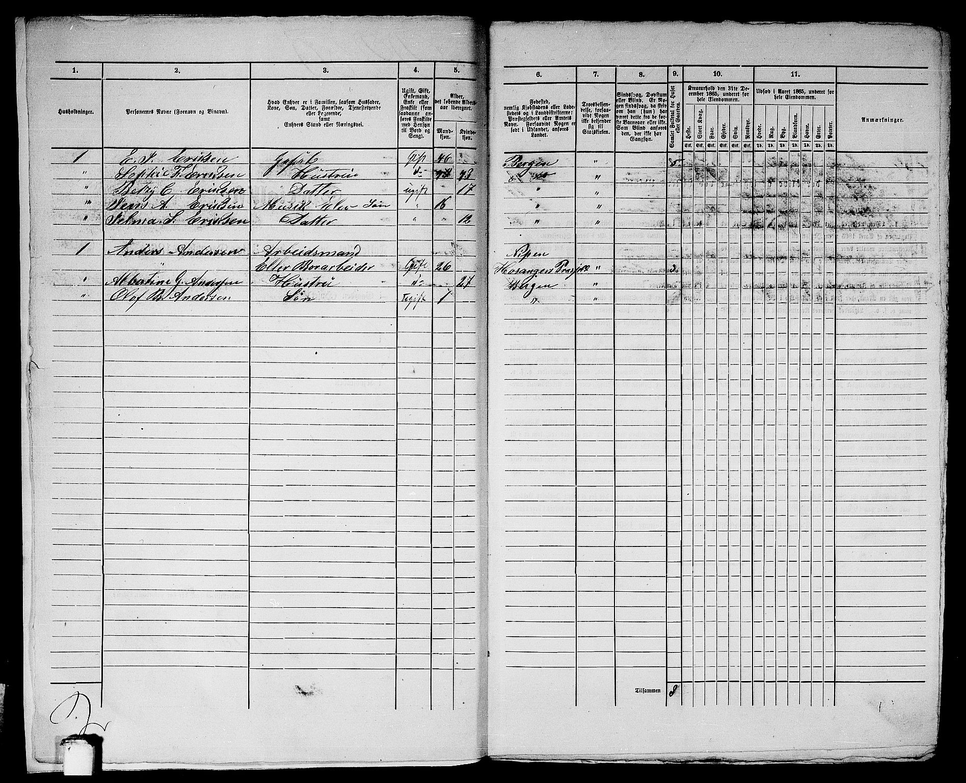 RA, 1865 census for Bergen, 1865, p. 4602