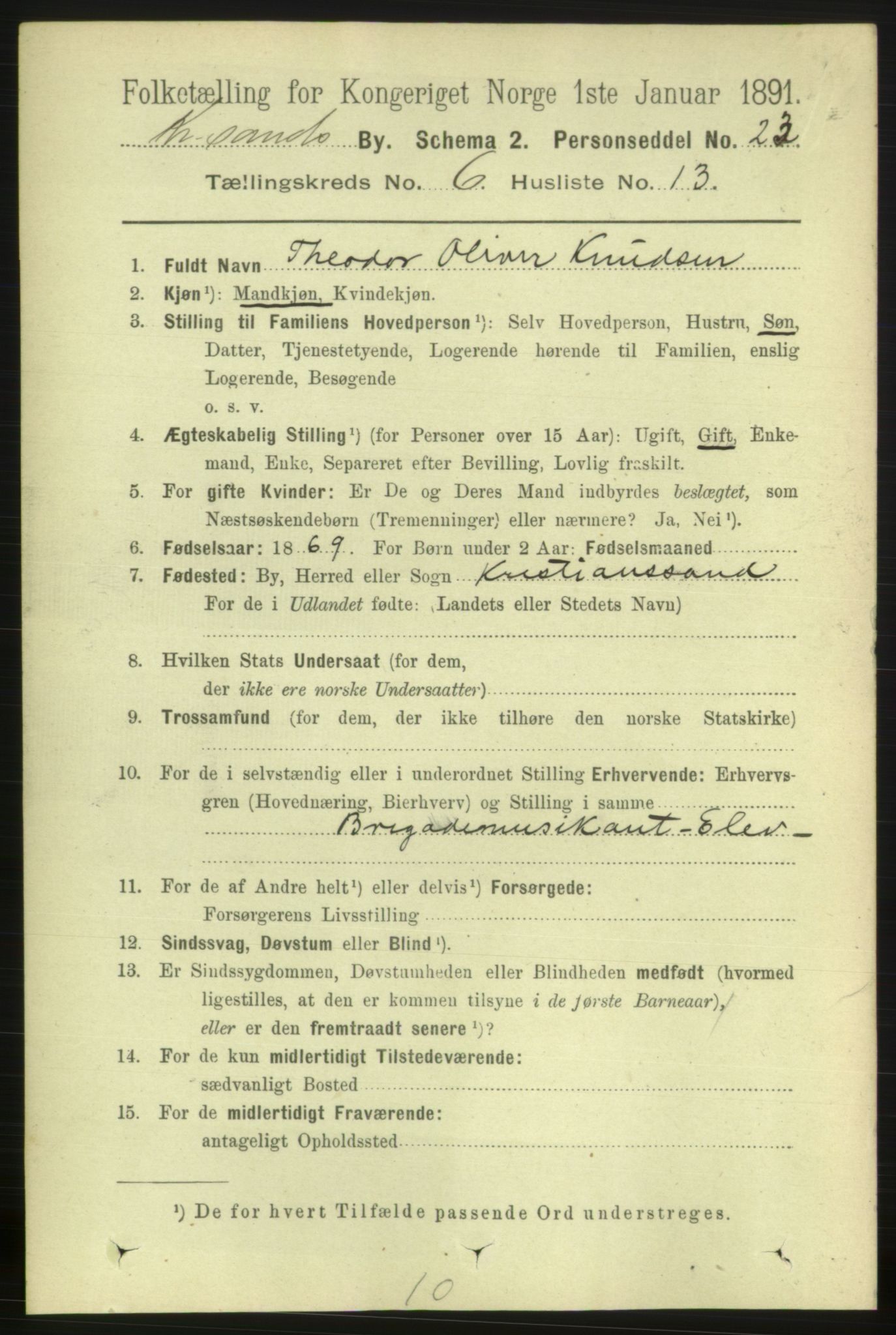 RA, 1891 census for 1001 Kristiansand, 1891, p. 4604