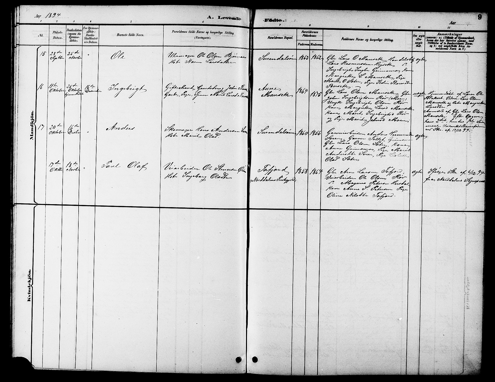 Ministerialprotokoller, klokkerbøker og fødselsregistre - Møre og Romsdal, AV/SAT-A-1454/596/L1058: Parish register (copy) no. 596C01, 1891-1907, p. 9