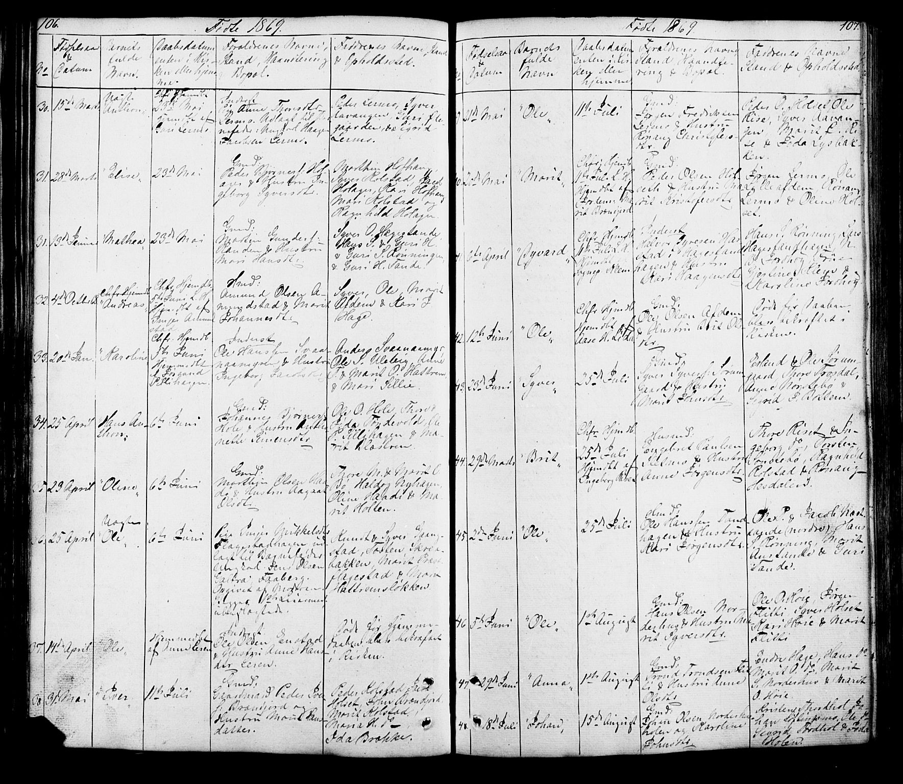 Lesja prestekontor, SAH/PREST-068/H/Ha/Hab/L0005: Parish register (copy) no. 5, 1850-1894, p. 106-107