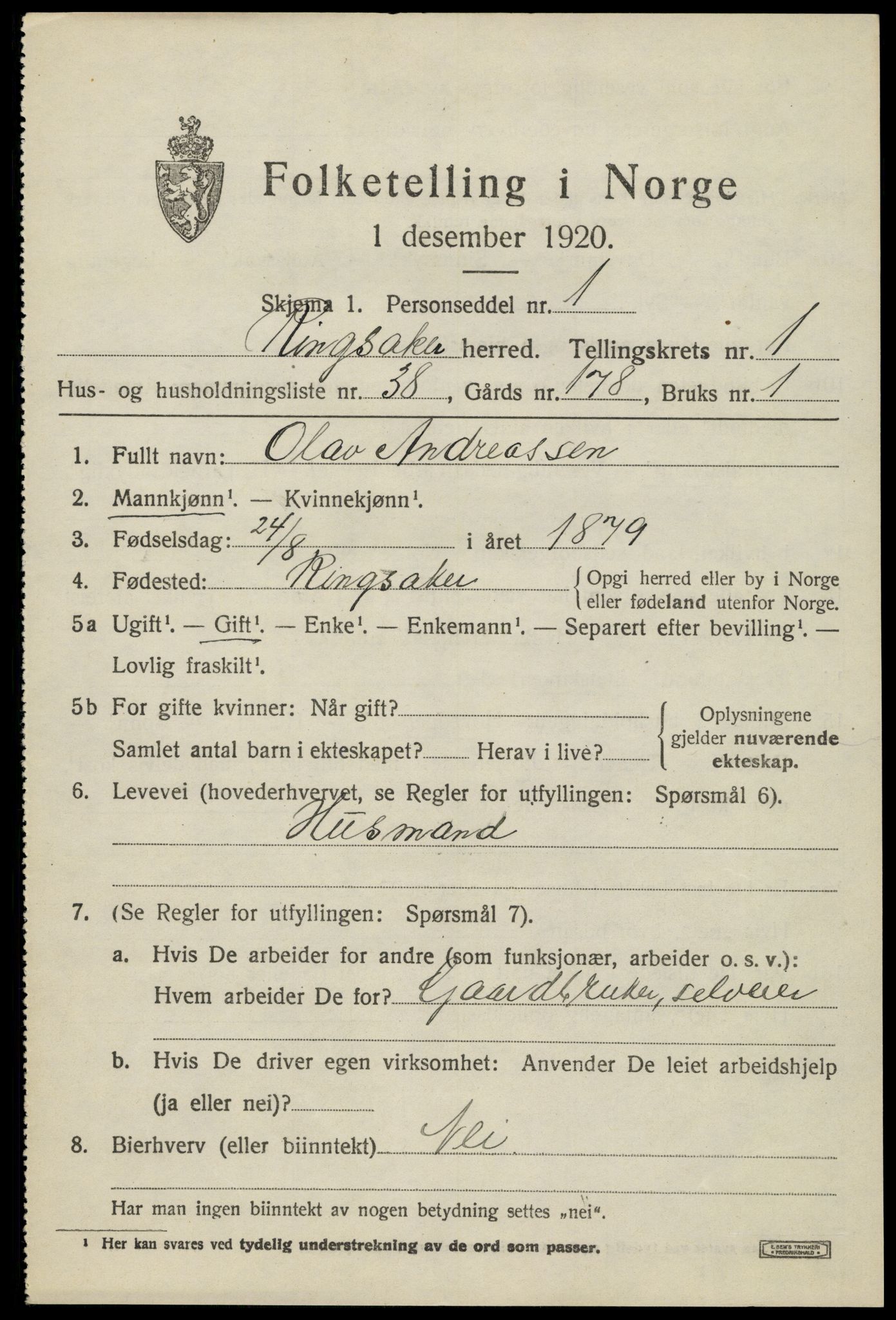SAH, 1920 census for Ringsaker, 1920, p. 4784