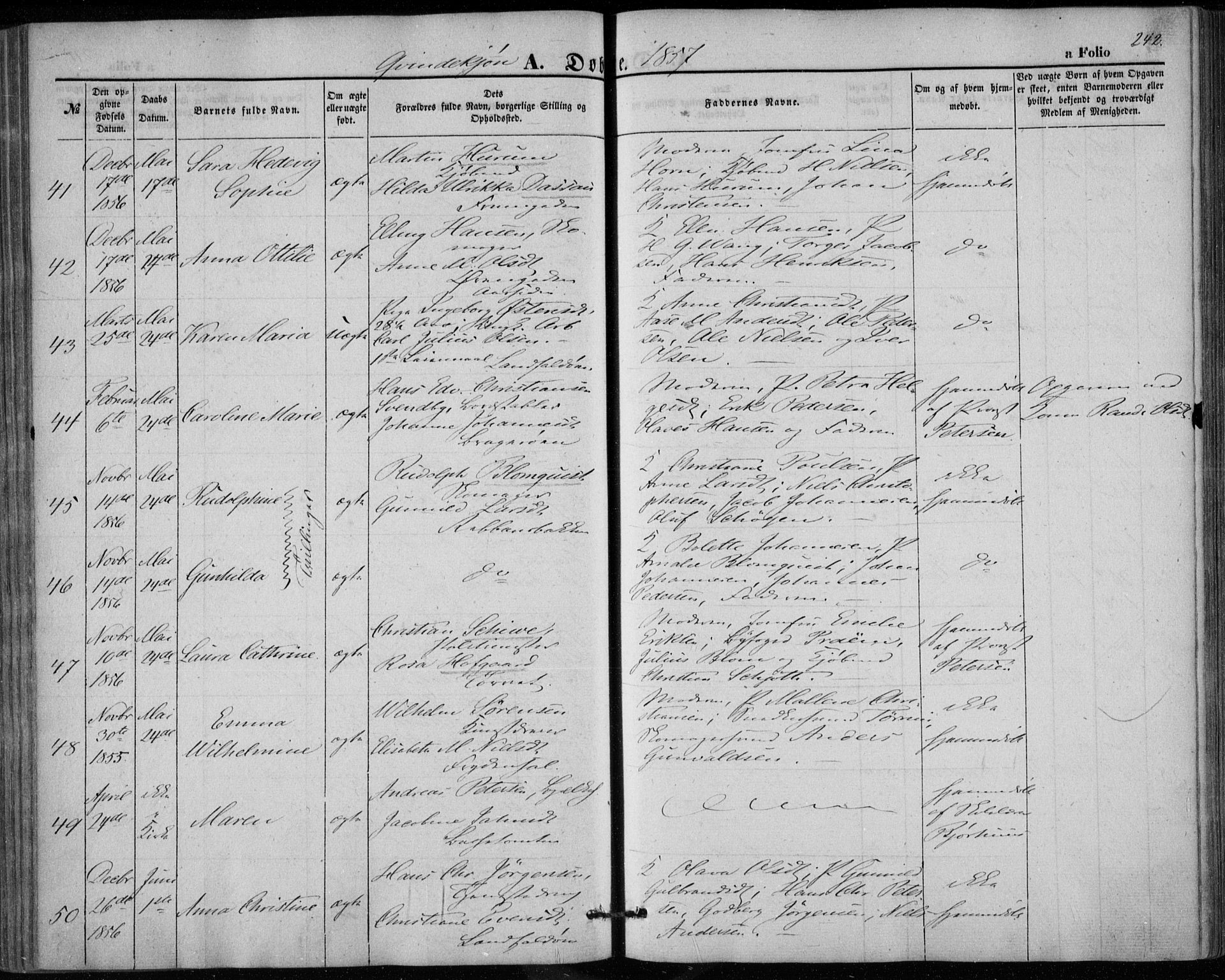 Bragernes kirkebøker, SAKO/A-6/F/Fb/L0002: Parish register (official) no. II 2, 1848-1859, p. 242