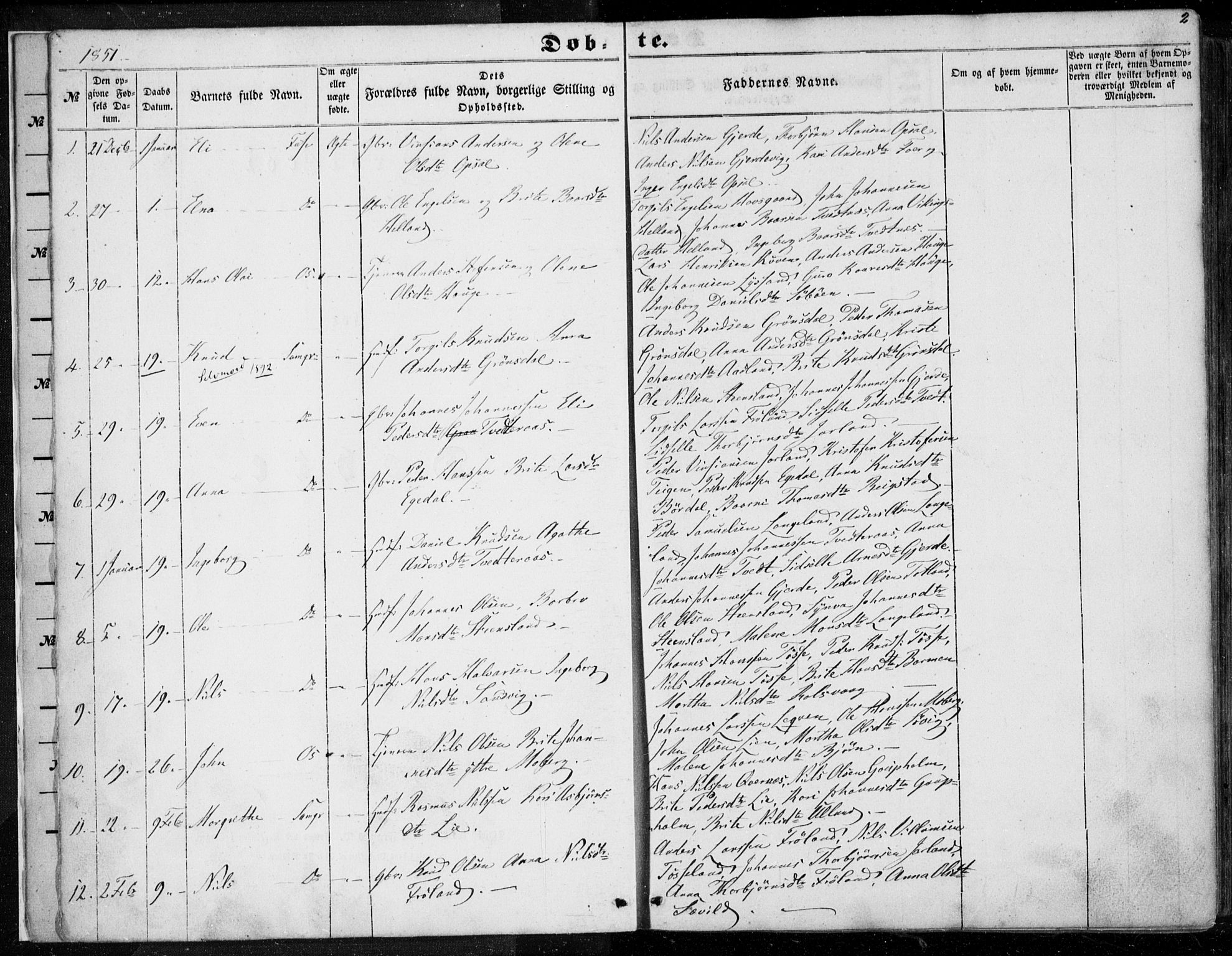 Os sokneprestembete, SAB/A-99929: Parish register (official) no. A 16, 1851-1859, p. 2