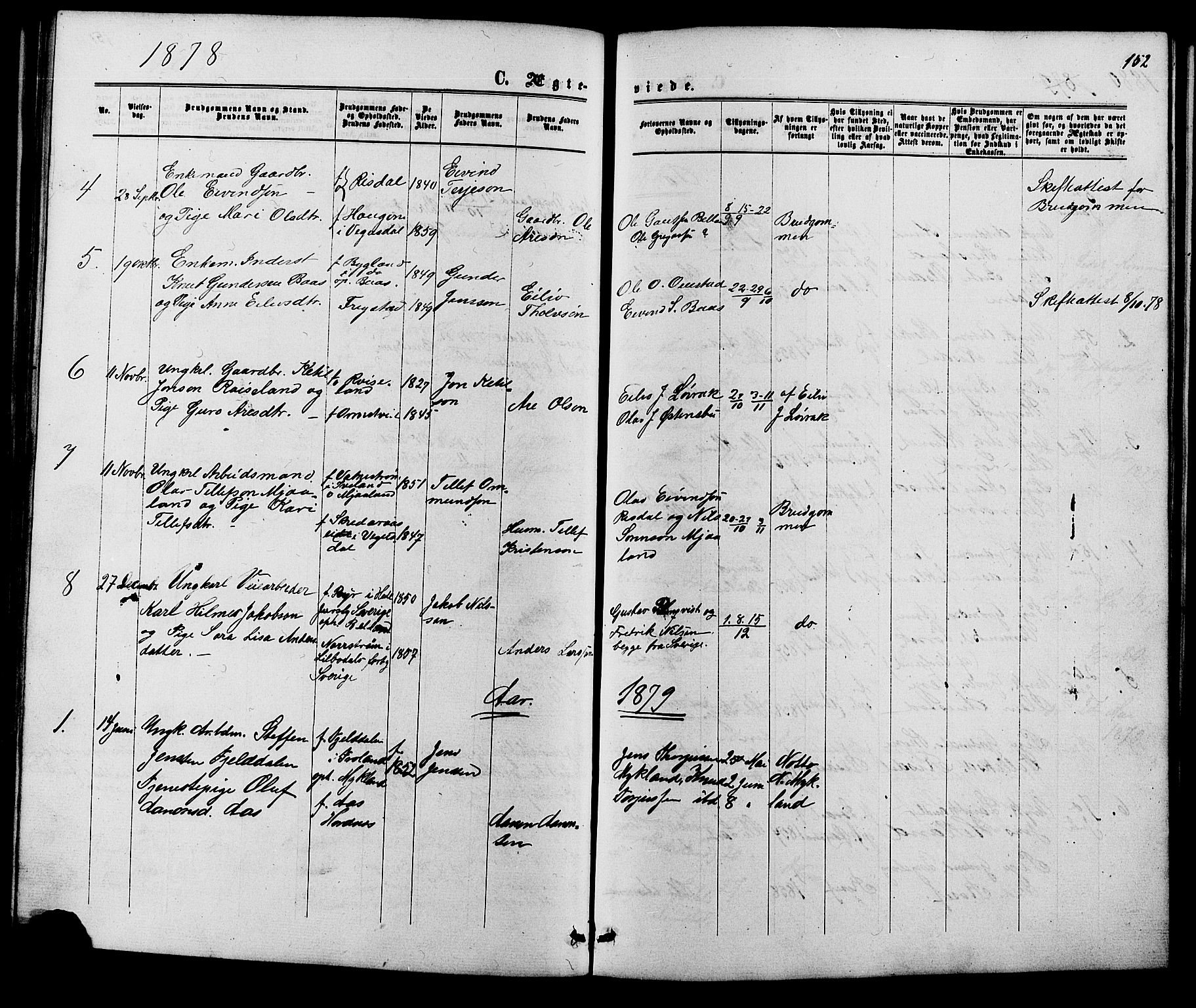 Herefoss sokneprestkontor, SAK/1111-0019/F/Fb/Fbc/L0002: Parish register (copy) no. B 2, 1867-1886, p. 152