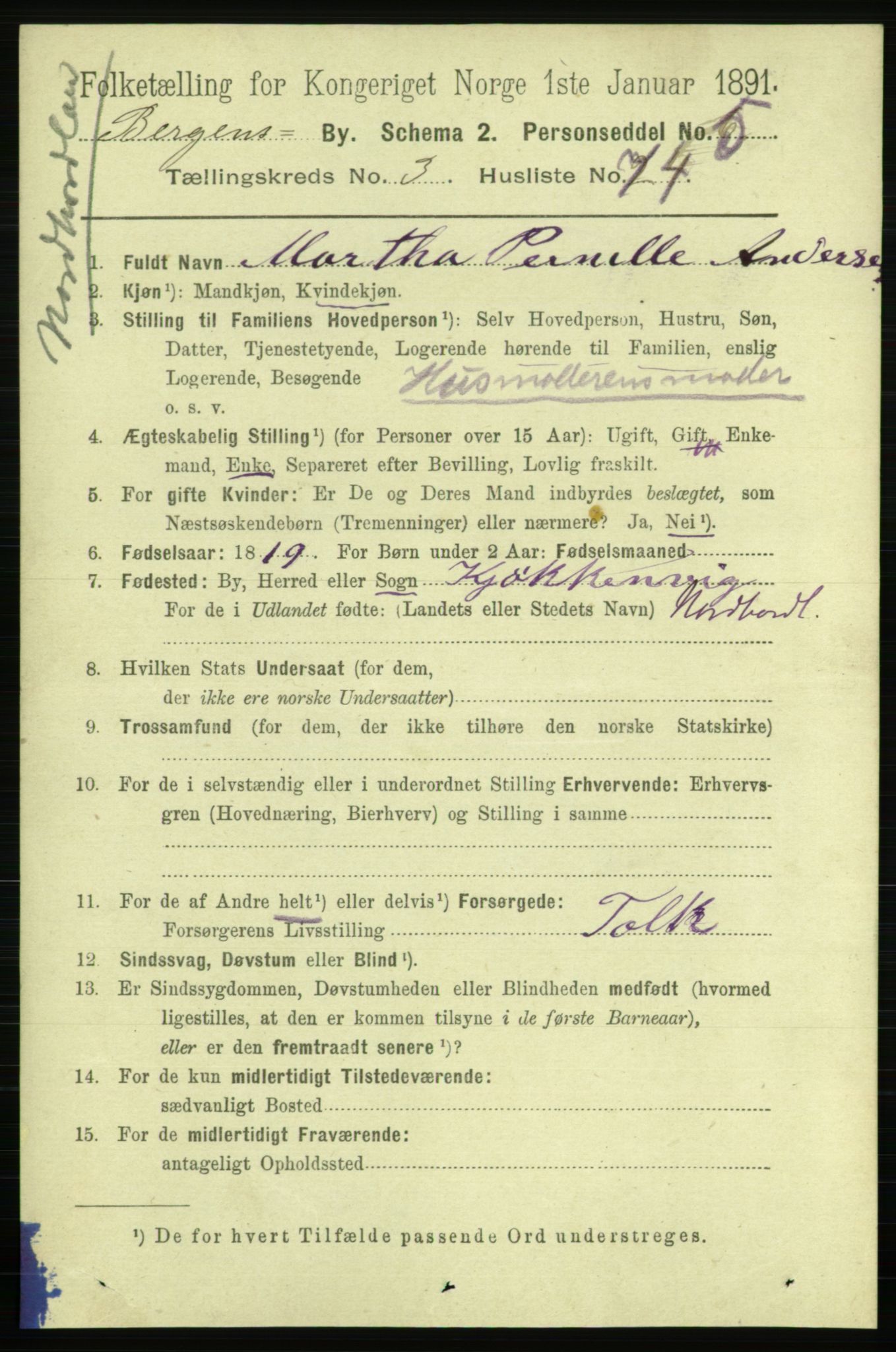 RA, 1891 Census for 1301 Bergen, 1891, p. 12495