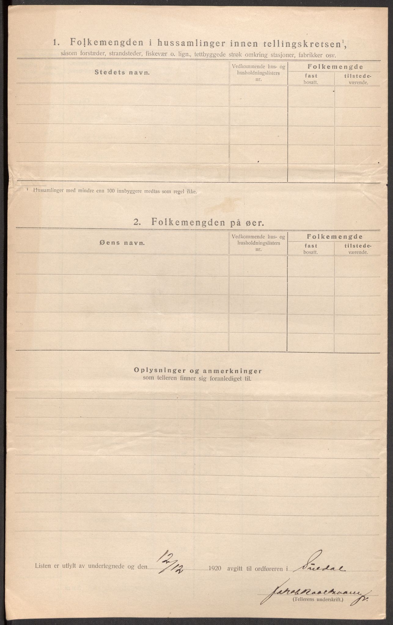 SAST, 1920 census for Suldal, 1920, p. 12